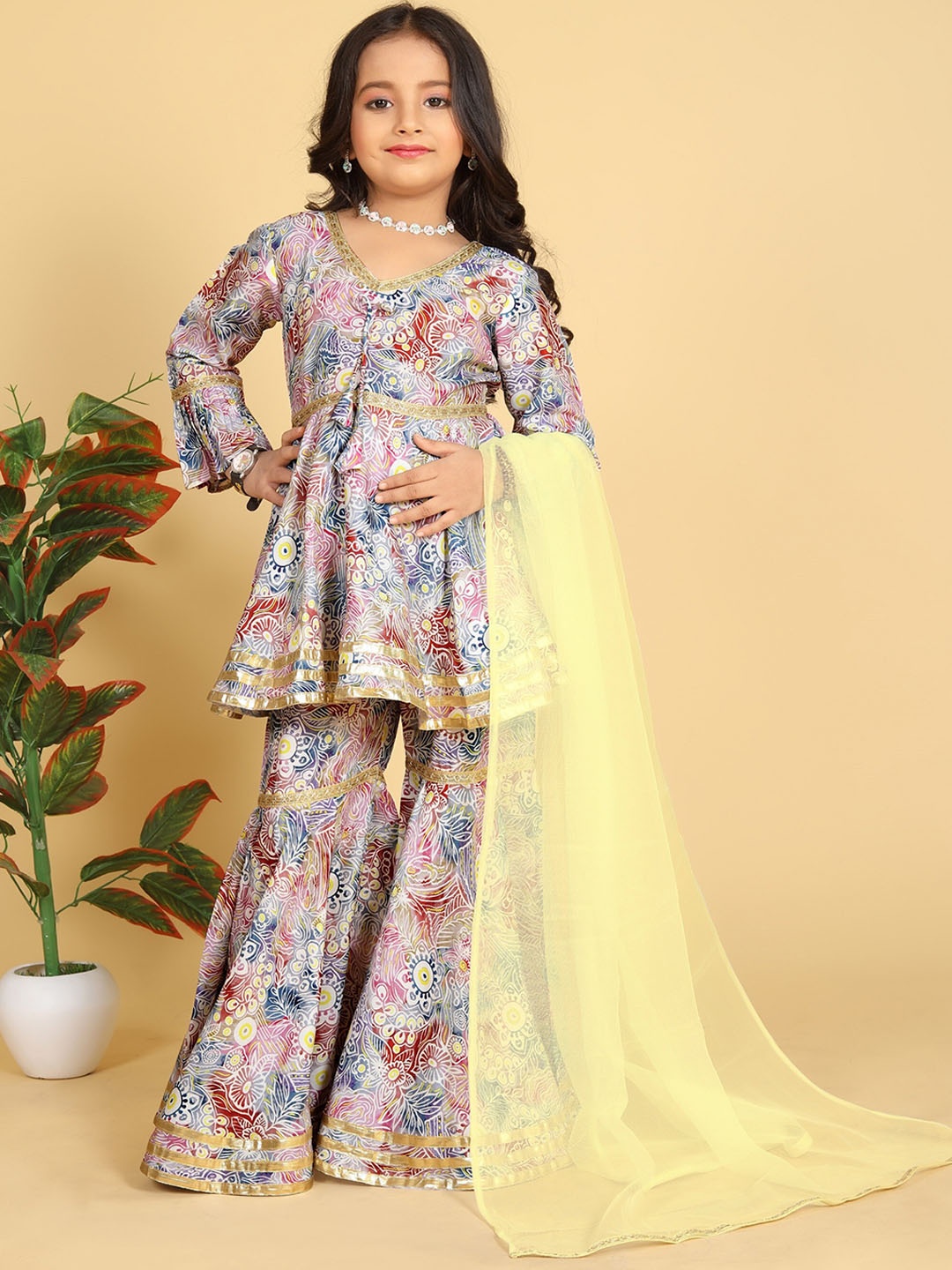 BAESD Girls Floral Printed Regular Gotta Patti A-Line Kurta With Sharara & Dupatta, Blue
BAESD Girls Floral Printed Regular Gotta Patti A-Line Kurta With Sharara & Dupatta, Blue