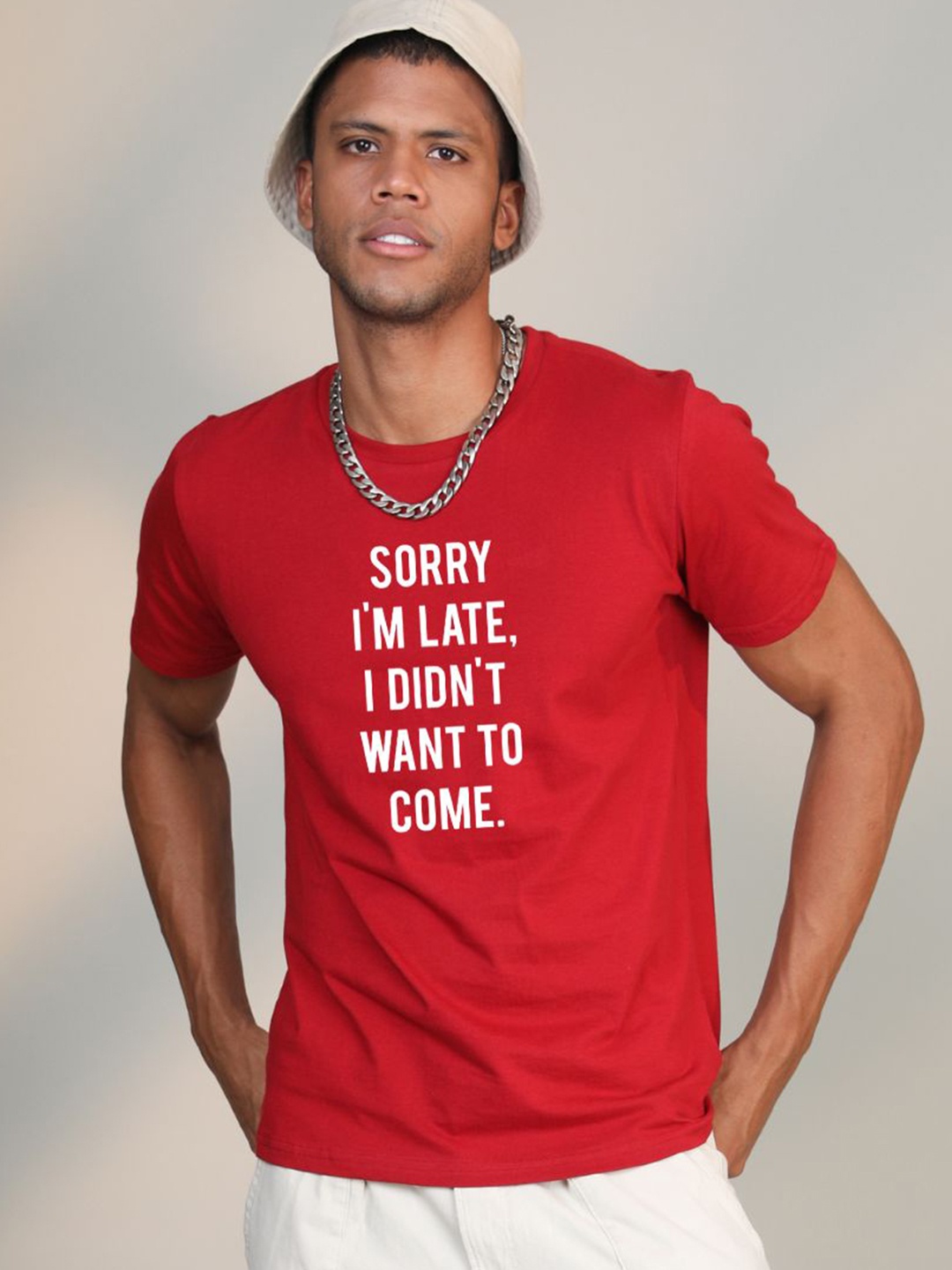 BOTNIA Unisex Typography Printed Pure Cotton T-shirt, Red