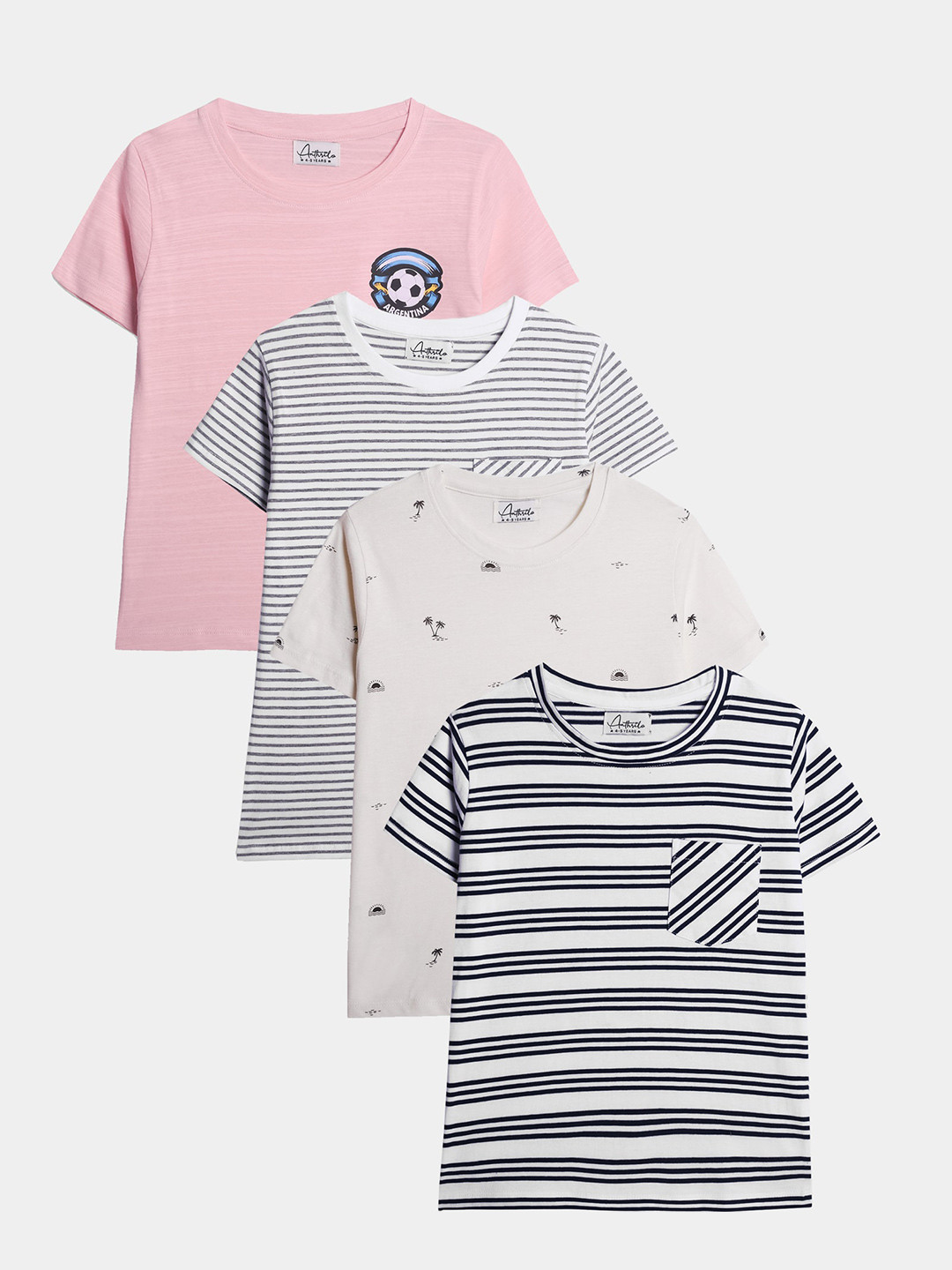 Anthrilo Boys Pack Of 4 Striped Round Neck Short Sleeves Cotton T-shirt, Pink
Anthrilo Boys Pack Of 4 Striped Round Neck Short Sleeves Cotton T-shirt, Pink