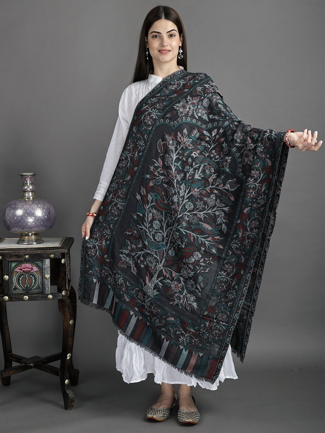 Exotic India After Midnight Woven Flowers in Thread Pure Wool Kani Jamawar Stole, Black
Exotic India After Midnight Woven Flowers in Thread Pure Wool Kani Jamawar Stole, Black