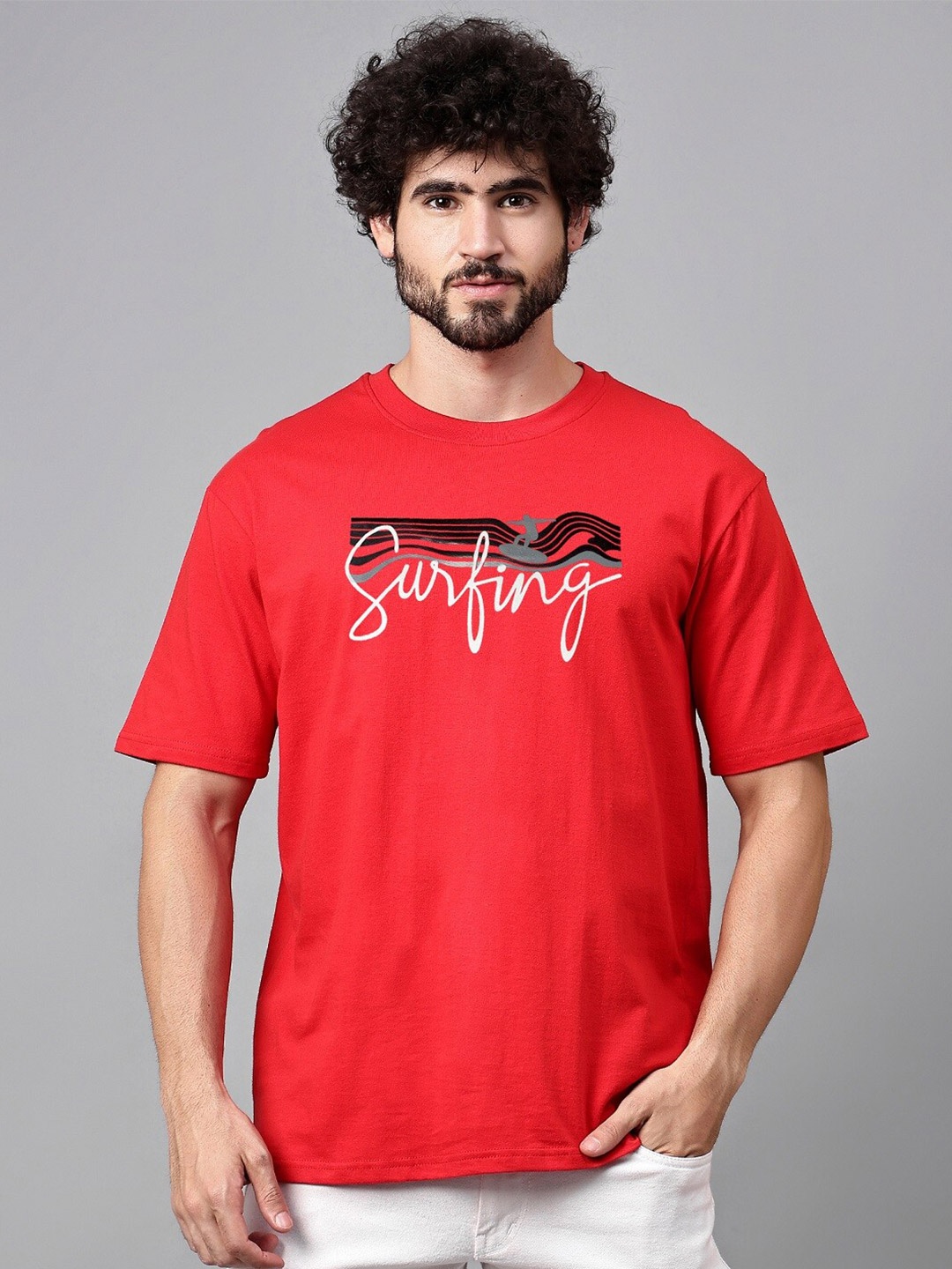 DIAZ Typography Printed Oversized T-shirt, Red