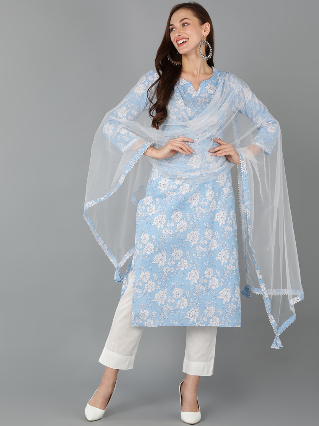 AHIKA Blue Floral Printed Round Neck Gotta Patti Straight Kurta With Trousers & Dupatta
AHIKA Blue Floral Printed Round Neck Gotta Patti Straight Kurta With Trousers & Dupatta
