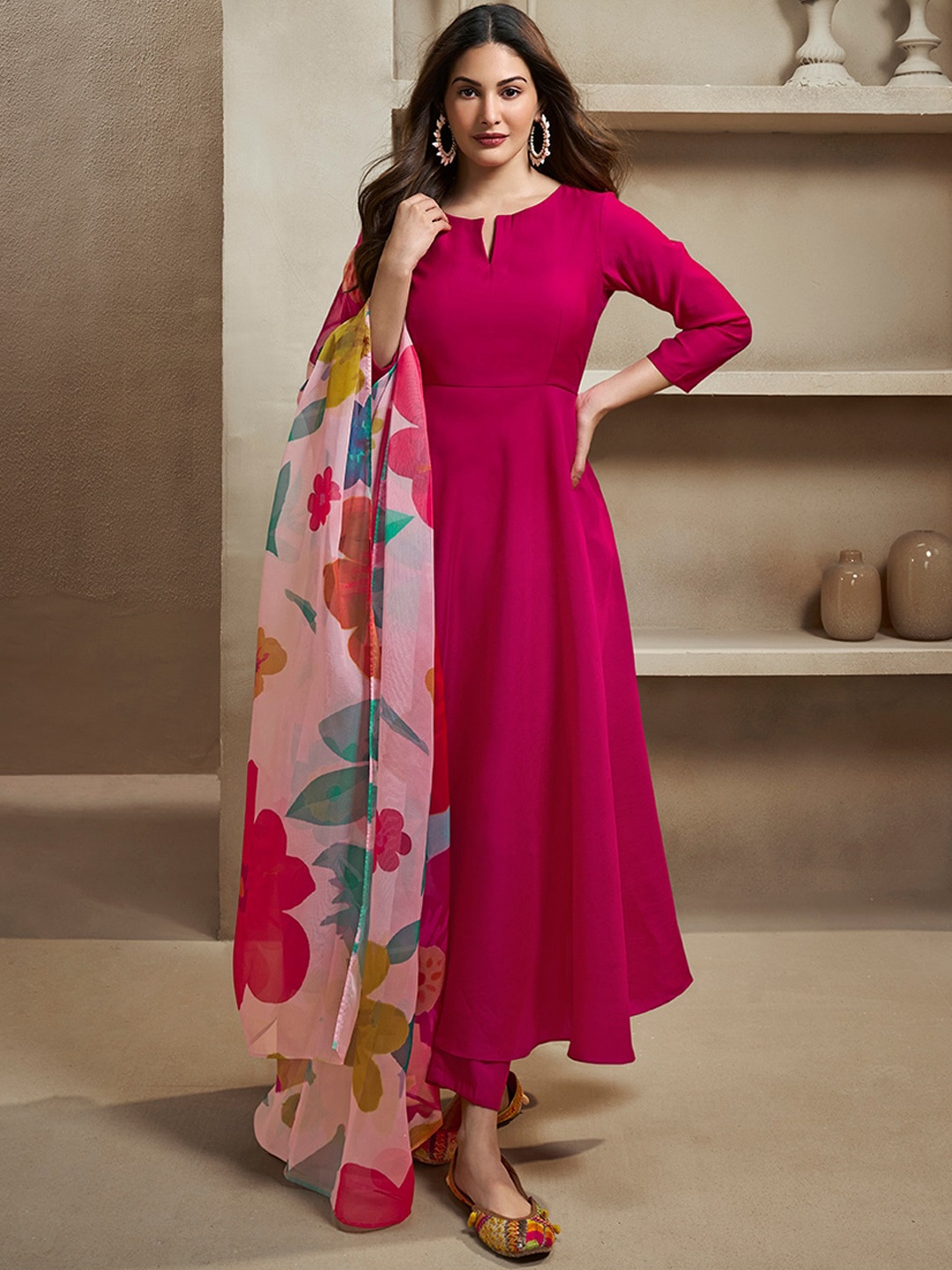 Inddus Notch Neck Floral Regular Pure Silk Anarkali Kurta with Trousers & Dupatta, Magenta
Inddus Notch Neck Floral Regular Pure Silk Anarkali Kurta with Trousers & Dupatta, Magenta