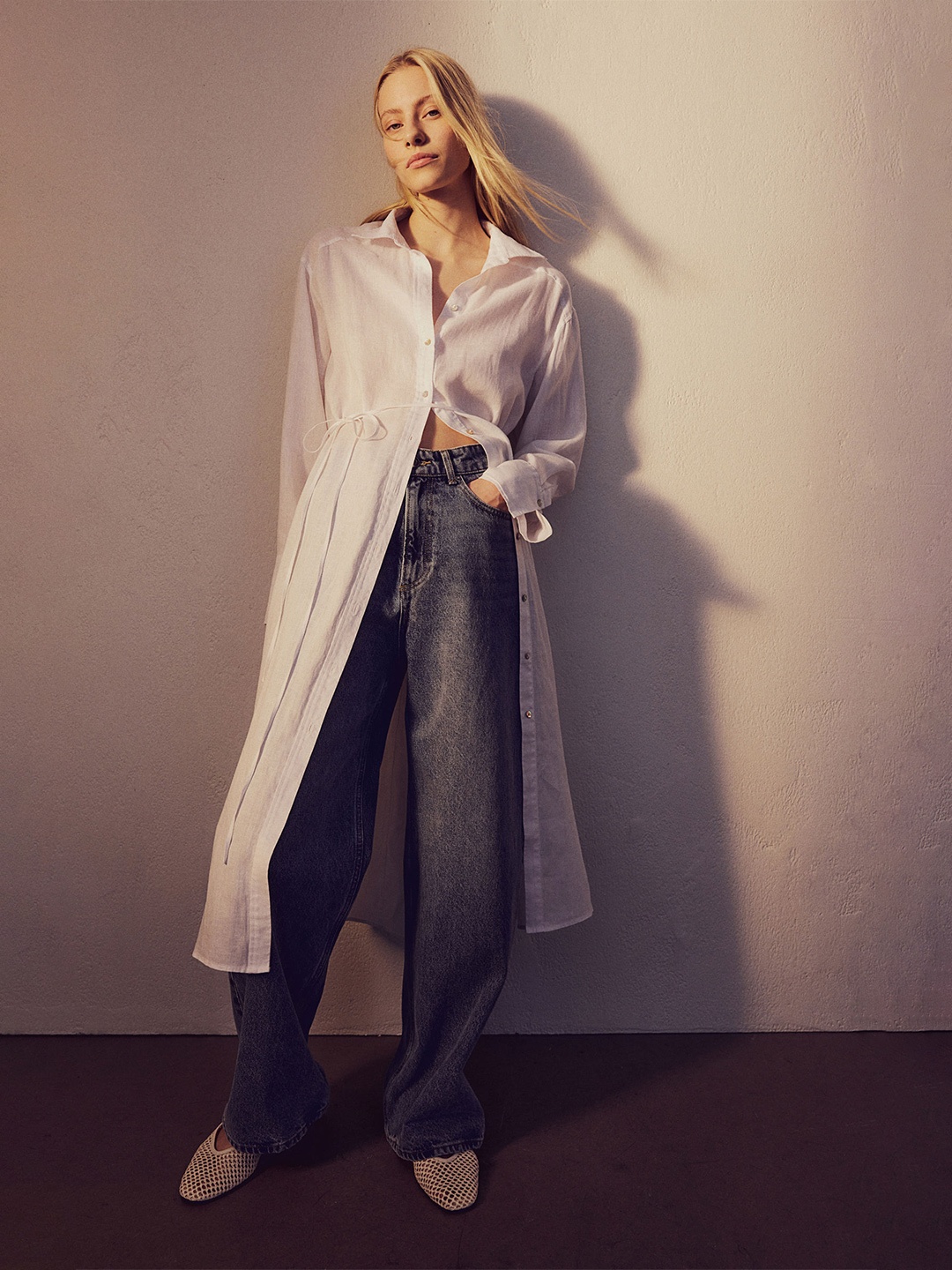 H&M Linen Shirt Dress, White