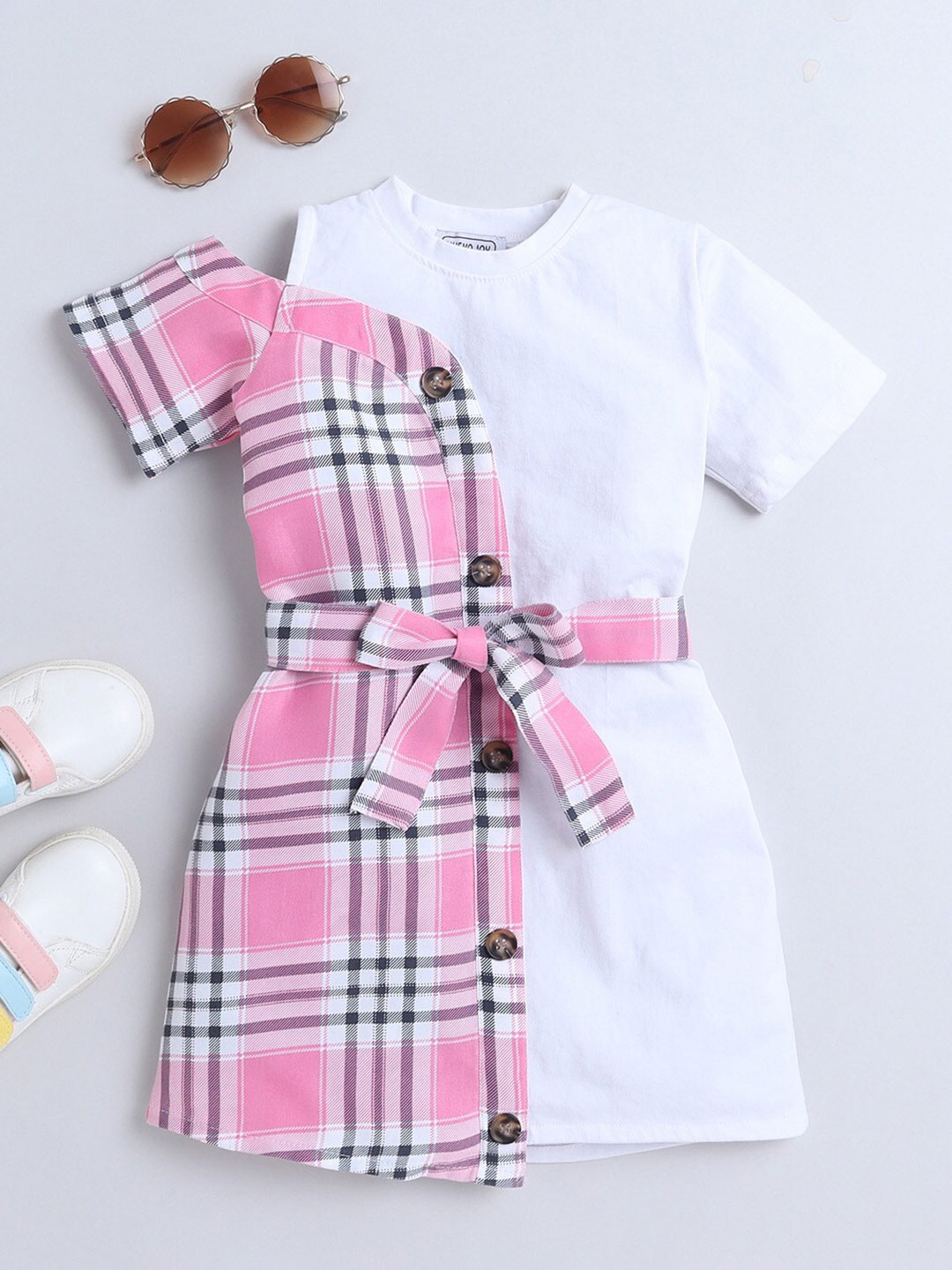 Nuevo Joy Girls Checked Cut Out Shirt Dress, Pink
