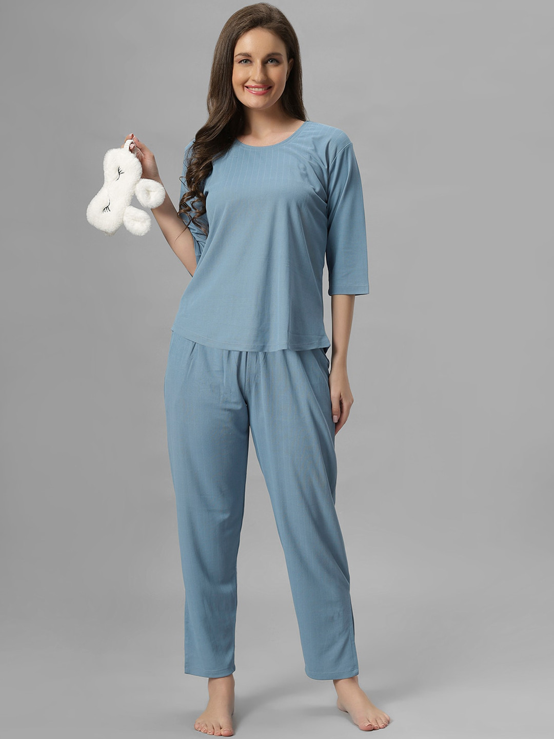 LacyLook Striped Ribbed Night Suit, Blue
LacyLook Striped Ribbed Night Suit, Blue