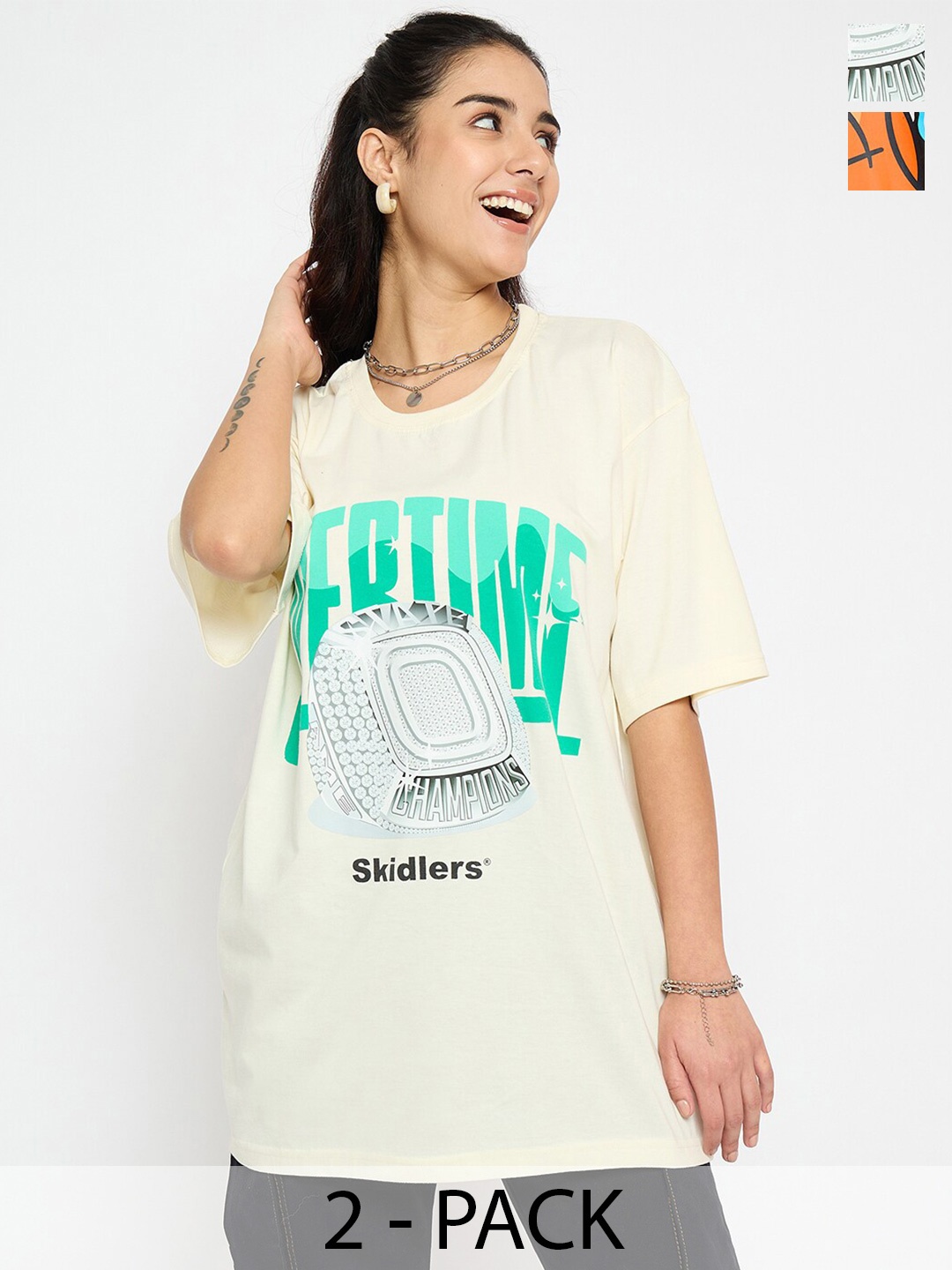 Skidlers Pack Of 2 Typography Printed Drop-Shoulder Sleeves Oversized Cotton T-shirts, Yellow
Skidlers Pack Of 2 Typography Printed Drop-Shoulder Sleeves Oversized Cotton T-shirts, Yellow