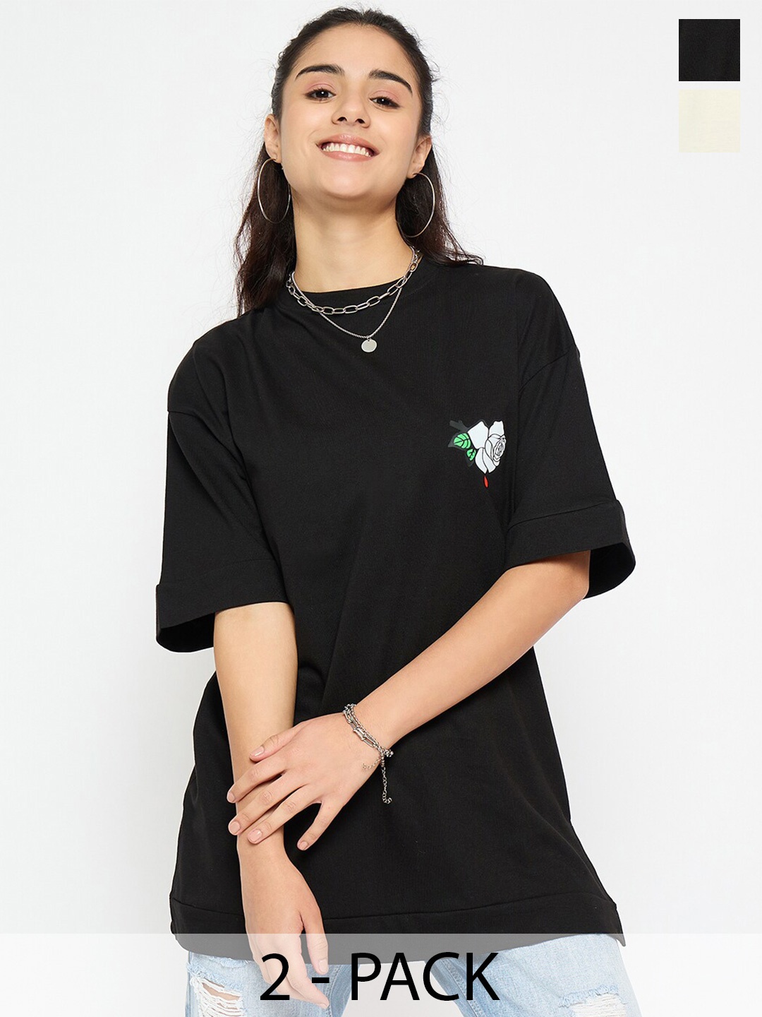 Skidlers Pack Of 2 Typography Printed Drop-Shoulder Sleeves Oversized Cotton T-shirts, Black
Skidlers Pack Of 2 Typography Printed Drop-Shoulder Sleeves Oversized Cotton T-shirts, Black