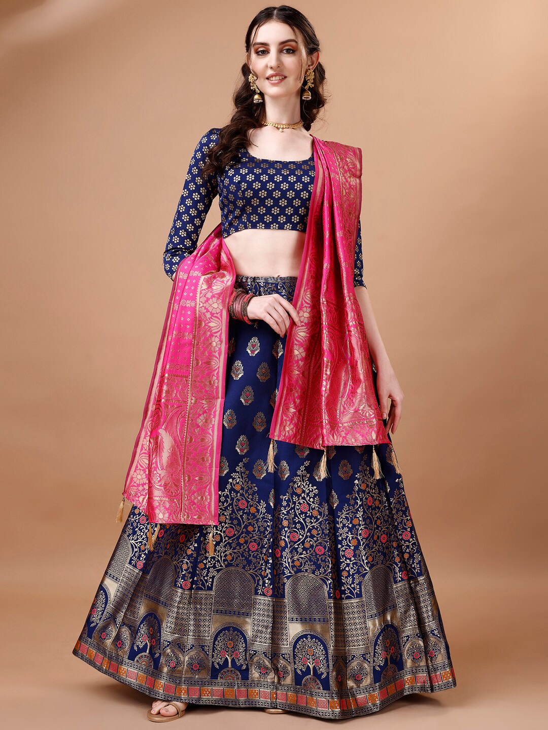 KALINI Ethnic Motifs Woven Design Ready to Wear Lehenga & Unstitched Blouse With Dupatta, Blue
KALINI Ethnic Motifs Woven Design Ready to Wear Lehenga & Unstitched Blouse With Dupatta, Blue