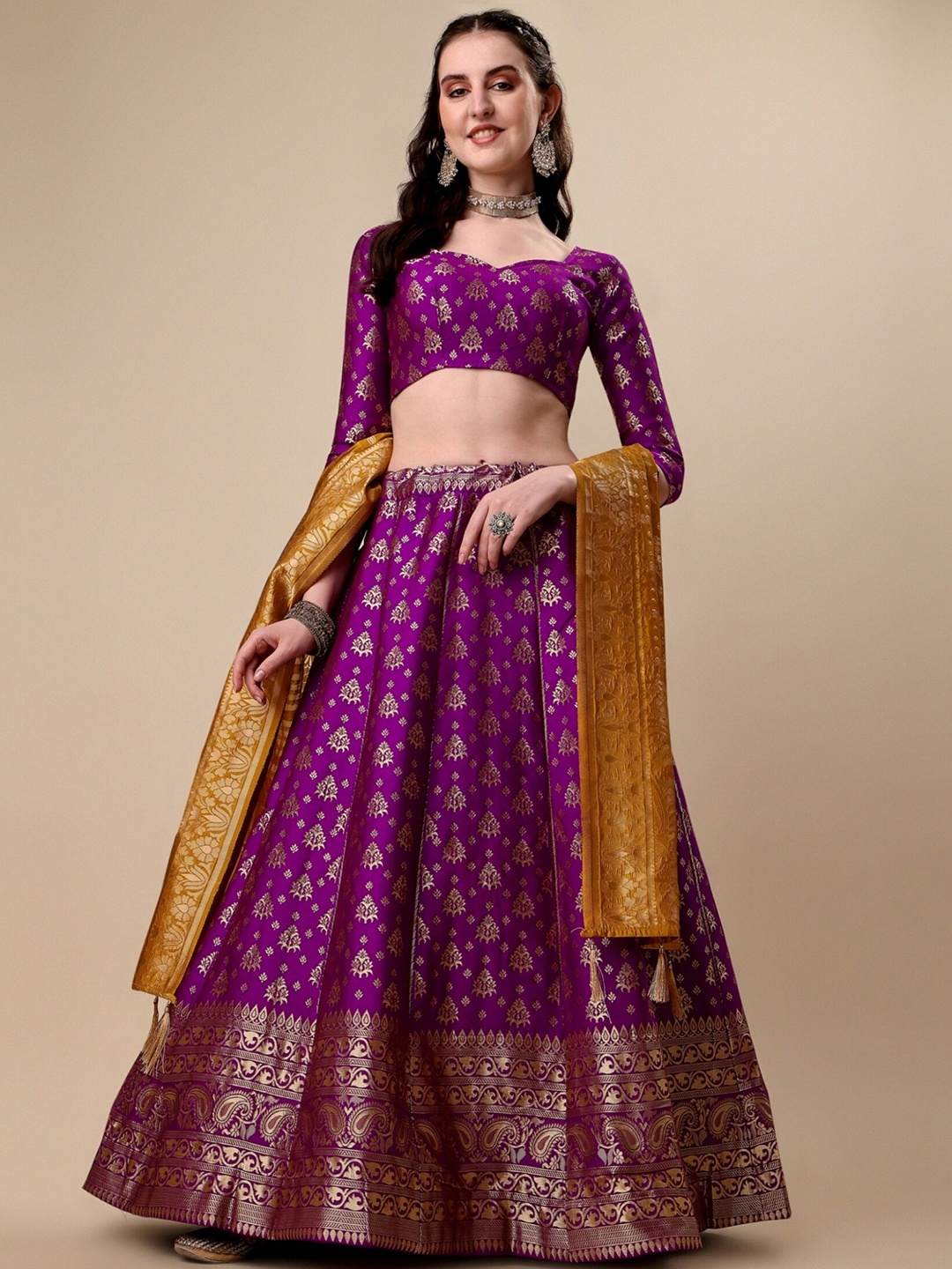 KALINI Woven Design Banarasi Silk Ready To Wear Lehenga & Unstitched Blouse With Dupatta, Purple
KALINI Woven Design Banarasi Silk Ready To Wear Lehenga & Unstitched Blouse With Dupatta, Purple