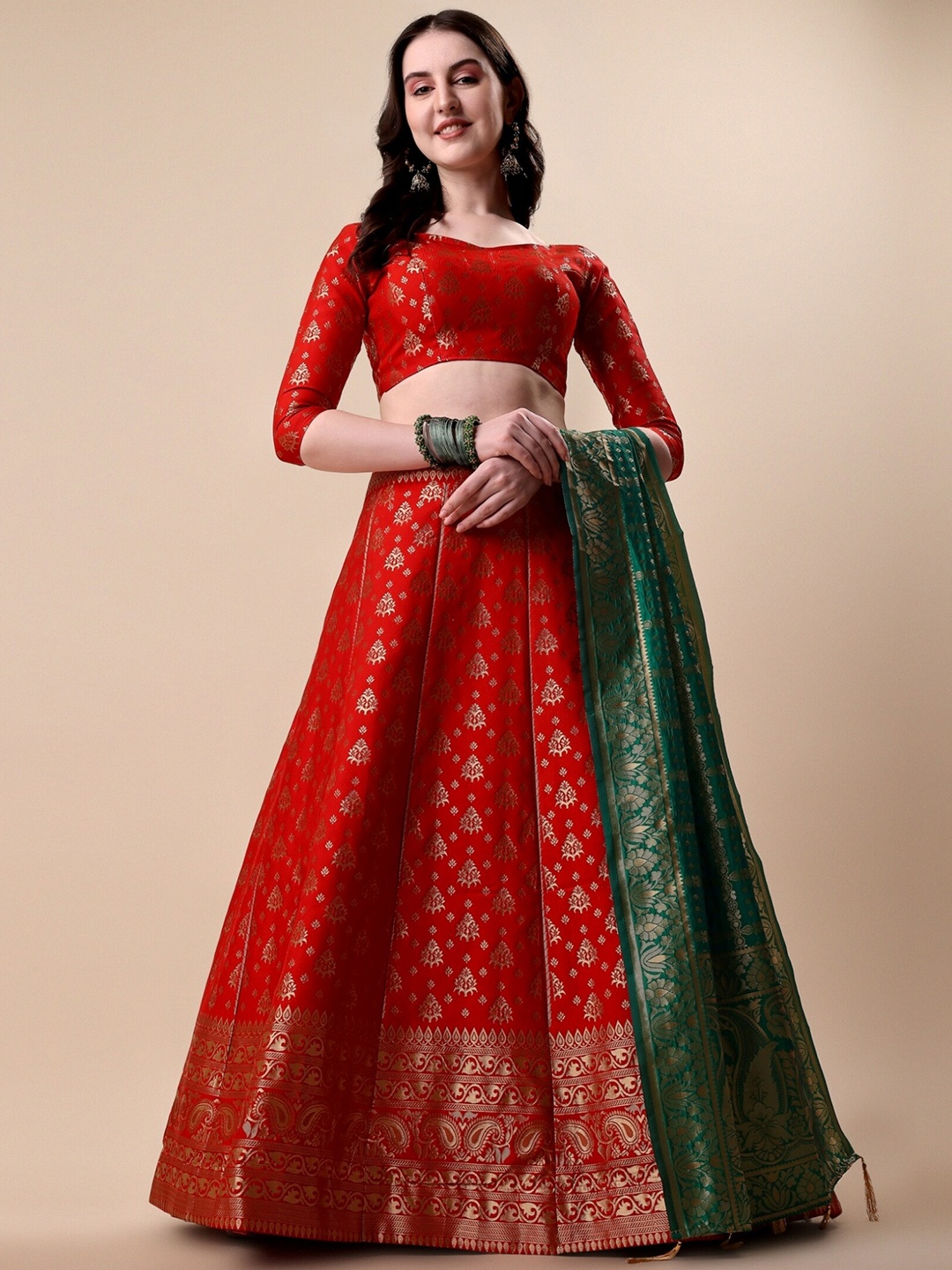 KALINI Woven Design Banarasi Silk Ready to Wear Lehenga & Unstitched Blouse With Dupatta, Red
KALINI Woven Design Banarasi Silk Ready to Wear Lehenga & Unstitched Blouse With Dupatta, Red