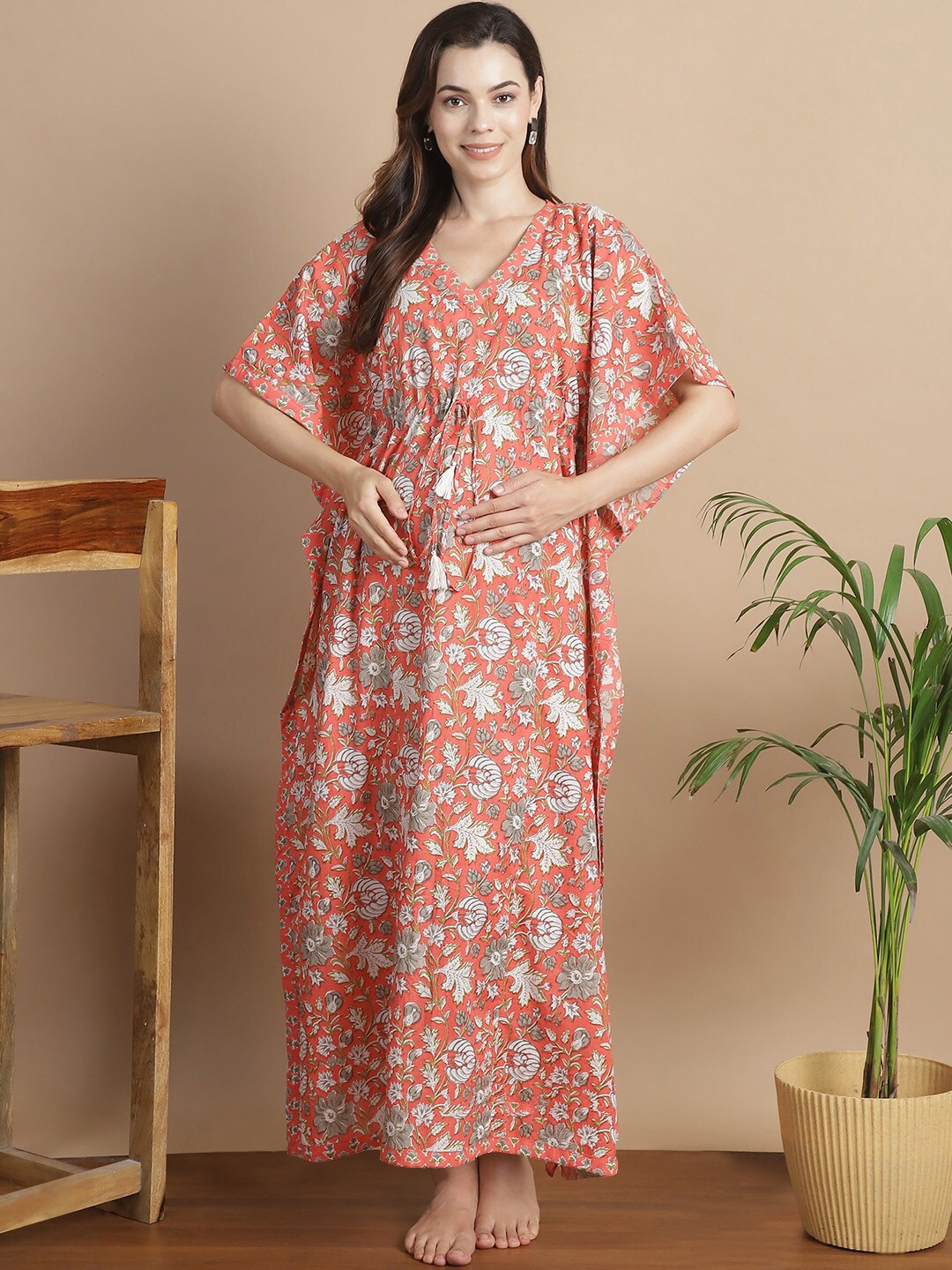 Secret Wish Floral Printed V-Neck Pure Cotton Maxi Maternity Kaftan Nightdress, Peach
Secret Wish Floral Printed V-Neck Pure Cotton Maxi Maternity Kaftan Nightdress, Peach