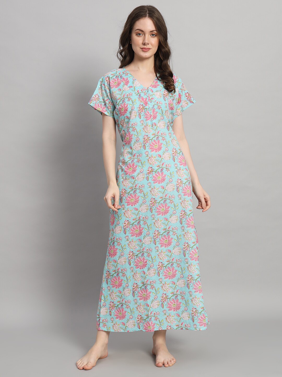 HANDICRAFT PALACE Ethnic Motifs Printed V-Neck Pure Cotton Maxi Nightdress, Sea green
HANDICRAFT PALACE Ethnic Motifs Printed V-Neck Pure Cotton Maxi Nightdress, Sea green
