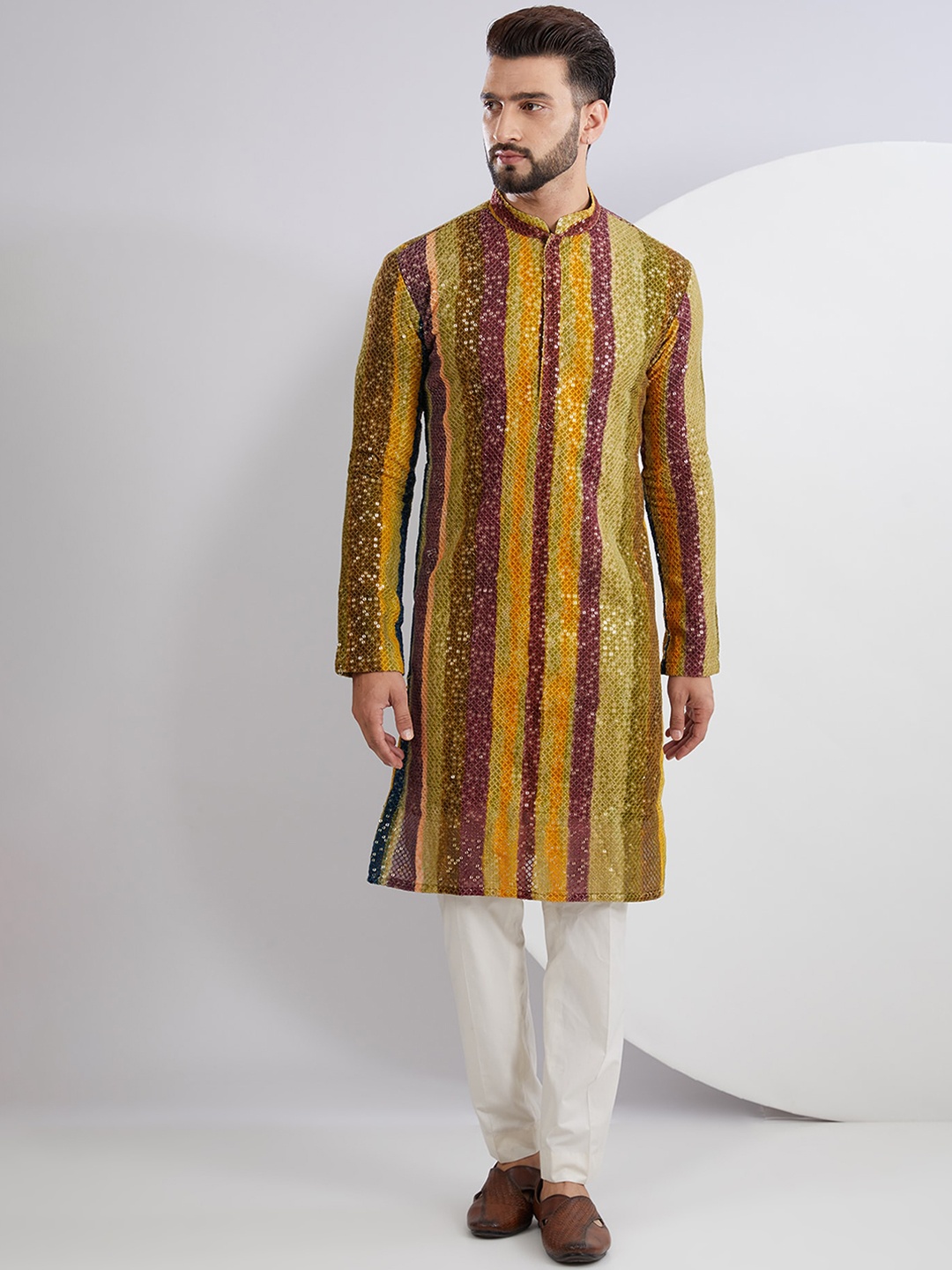 KASBAH CLOTHING NISHCHAIY SAJDEH Men Ethnic Motifs Thread Work Georgette Kurta, Multi
KASBAH CLOTHING NISHCHAIY SAJDEH Men Ethnic Motifs Thread Work Georgette Kurta, Multi
