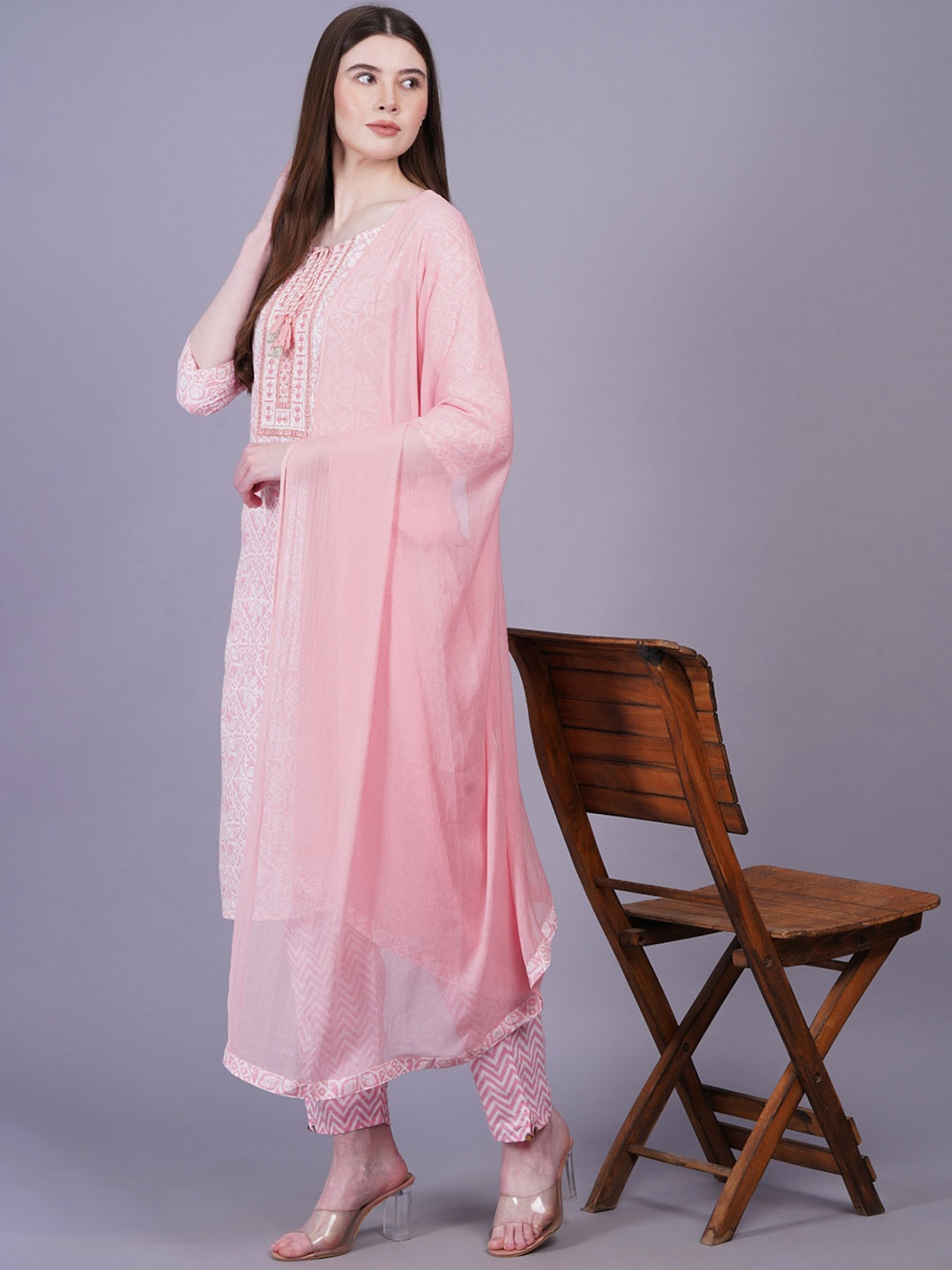 HIGHLIGHT FASHION EXPORT Printed Mirror Work Pure Cotton Kurta with Trousers & Dupatta, Peach
HIGHLIGHT FASHION EXPORT Printed Mirror Work Pure Cotton Kurta with Trousers & Dupatta, Peach