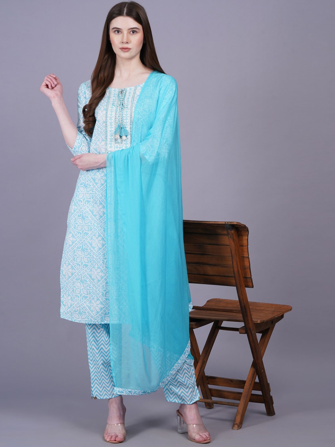 HIGHLIGHT FASHION EXPORT Printed Mirror Work Pure Cotton Kurta with Trousers & Dupatta, Blue
HIGHLIGHT FASHION EXPORT Printed Mirror Work Pure Cotton Kurta with Trousers & Dupatta, Blue