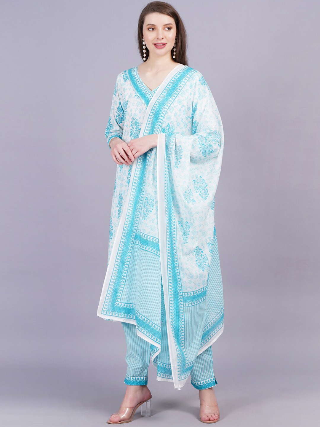 HIGHLIGHT FASHION EXPORT Gotta Patti Pure Cotton Angrakha Kurta with Trousers & Dupatta, Blue
HIGHLIGHT FASHION EXPORT Gotta Patti Pure Cotton Angrakha Kurta with Trousers & Dupatta, Blue