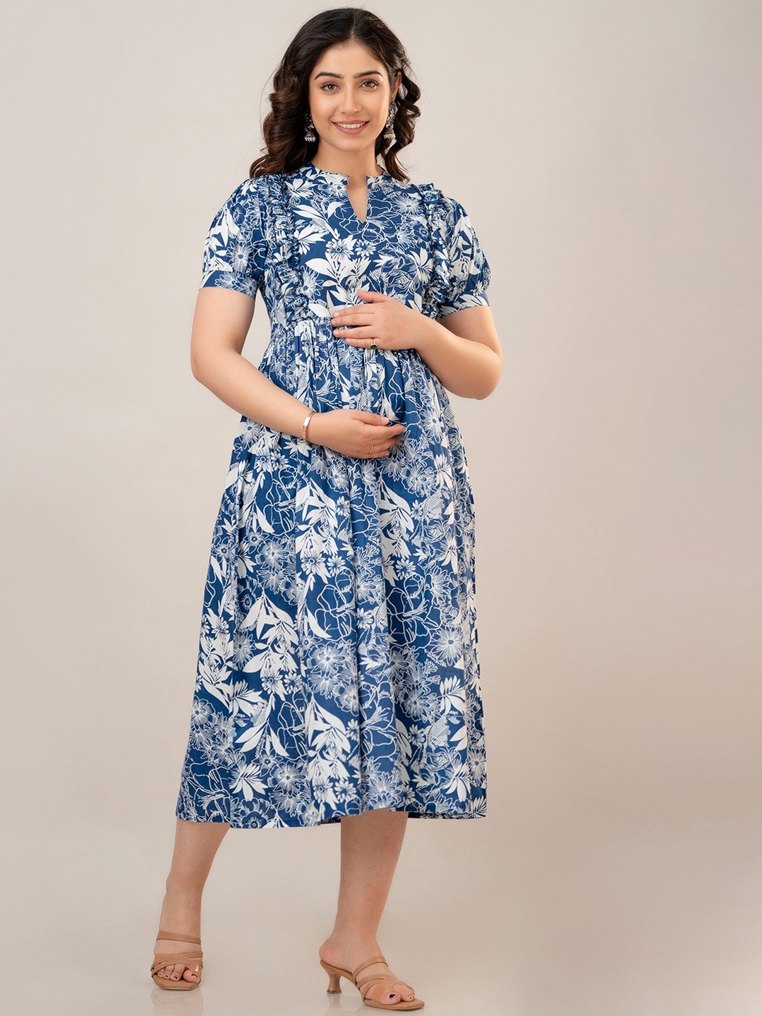 CELEBRAVO Floral Printed Pure Cotton Fit & Flare Maternity and Feeding Midi Ethnic Dress, Blue
CELEBRAVO Floral Printed Pure Cotton Fit & Flare Maternity and Feeding Midi Ethnic Dress, Blue
