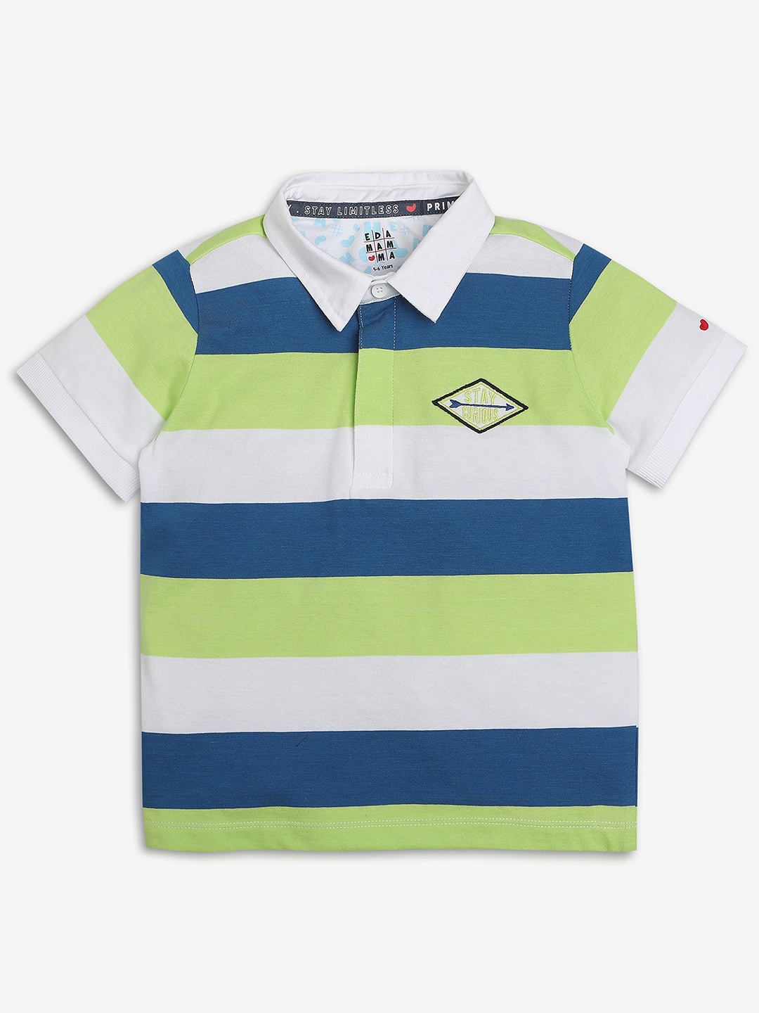 Ed-a-Mamma Boys Striped Polo Collar Short Sleeves Cotton Bio Finish Pockets T-shirt, Blue
Ed-a-Mamma Boys Striped Polo Collar Short Sleeves Cotton Bio Finish Pockets T-shirt, Blue