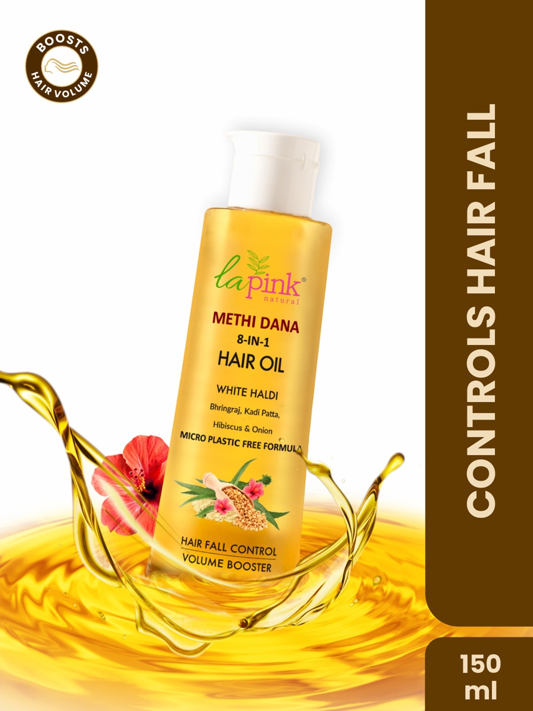 La Pink Methi Dana 8-in-1 Hair Fall Control Oil with Bhringraj, Hibiscus & Onion - 150ml, White
La Pink Methi Dana 8-in-1 Hair Fall Control Oil with Bhringraj, Hibiscus & Onion - 150ml, White
