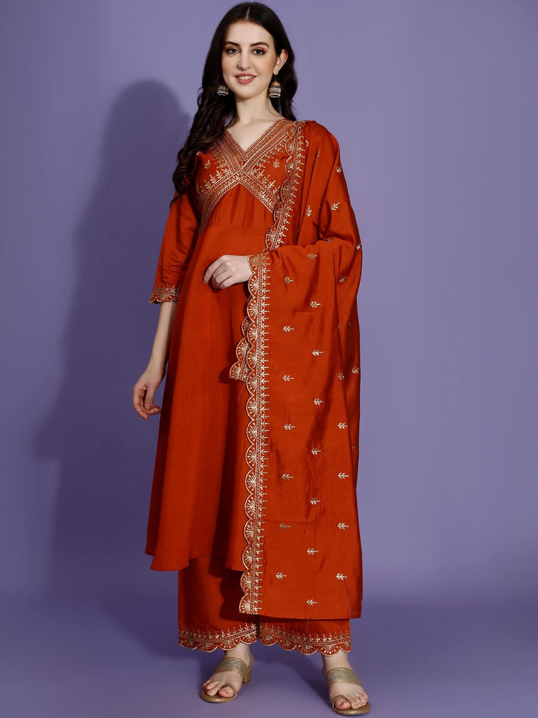 KALINI Ethnic Motifs Embroidered Regular Thread Work Kurta with Palazzos & Dupatta, Rust
KALINI Ethnic Motifs Embroidered Regular Thread Work Kurta with Palazzos & Dupatta, Rust