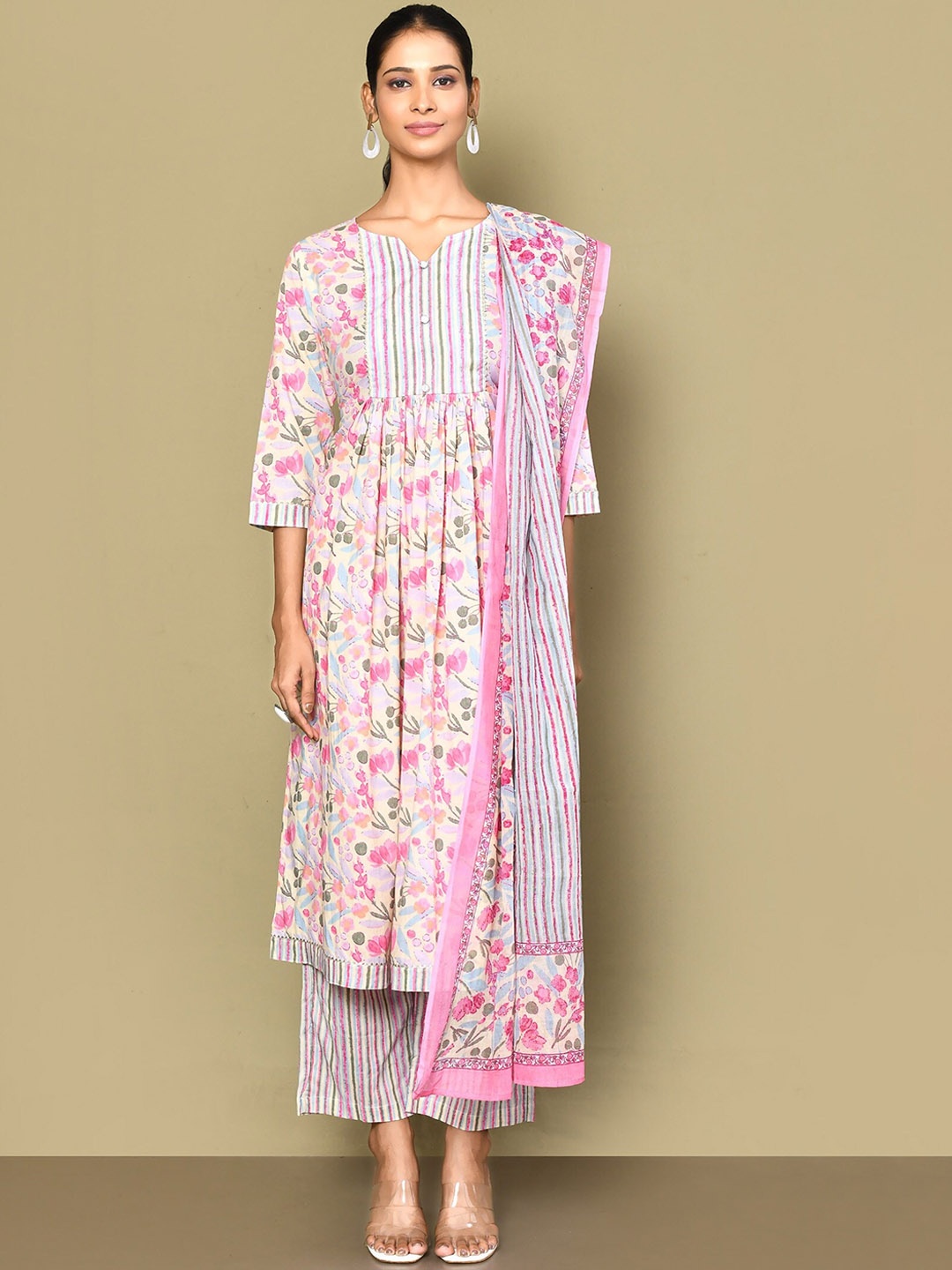 MIRAVAN Floral Printed Pure Cotton Straight Kurta with Palazzos & With Dupatta, Pink
MIRAVAN Floral Printed Pure Cotton Straight Kurta with Palazzos & With Dupatta, Pink