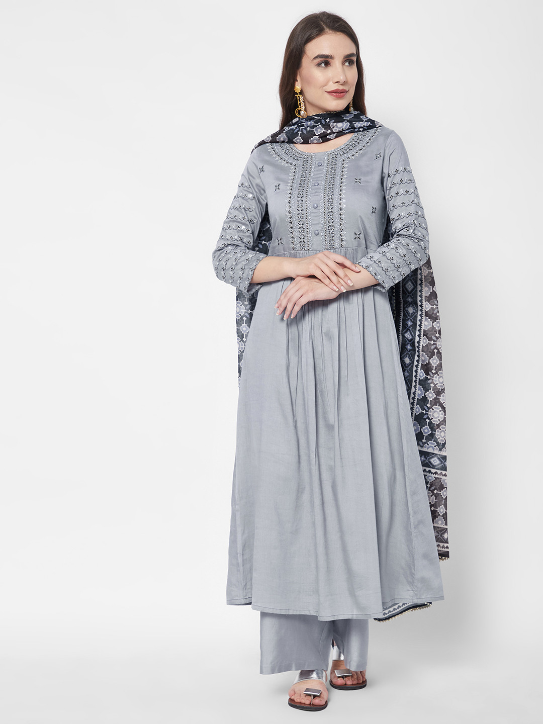 HEEPOSH Women Embroidered Empire Kurta with Palazzos & With Dupatta, Grey
HEEPOSH Women Embroidered Empire Kurta with Palazzos & With Dupatta, Grey
