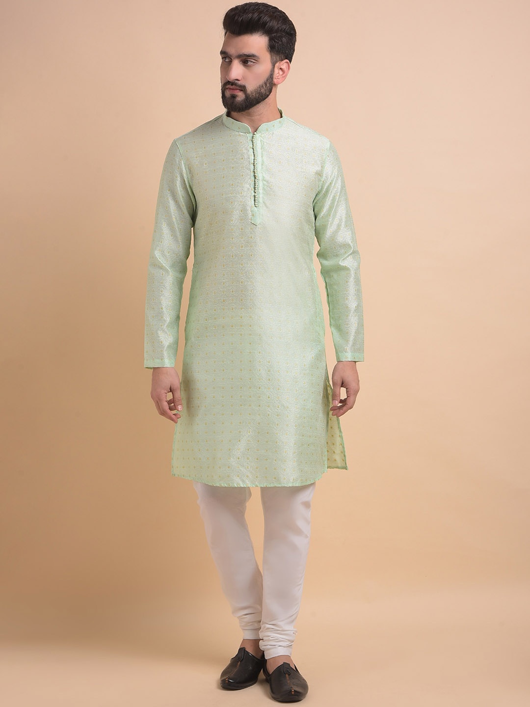 Anouk Woven Design Zari Mandarin Collar Long Sleeves Straight Kurta with Churidar, Green
Anouk Woven Design Zari Mandarin Collar Long Sleeves Straight Kurta with Churidar, Green