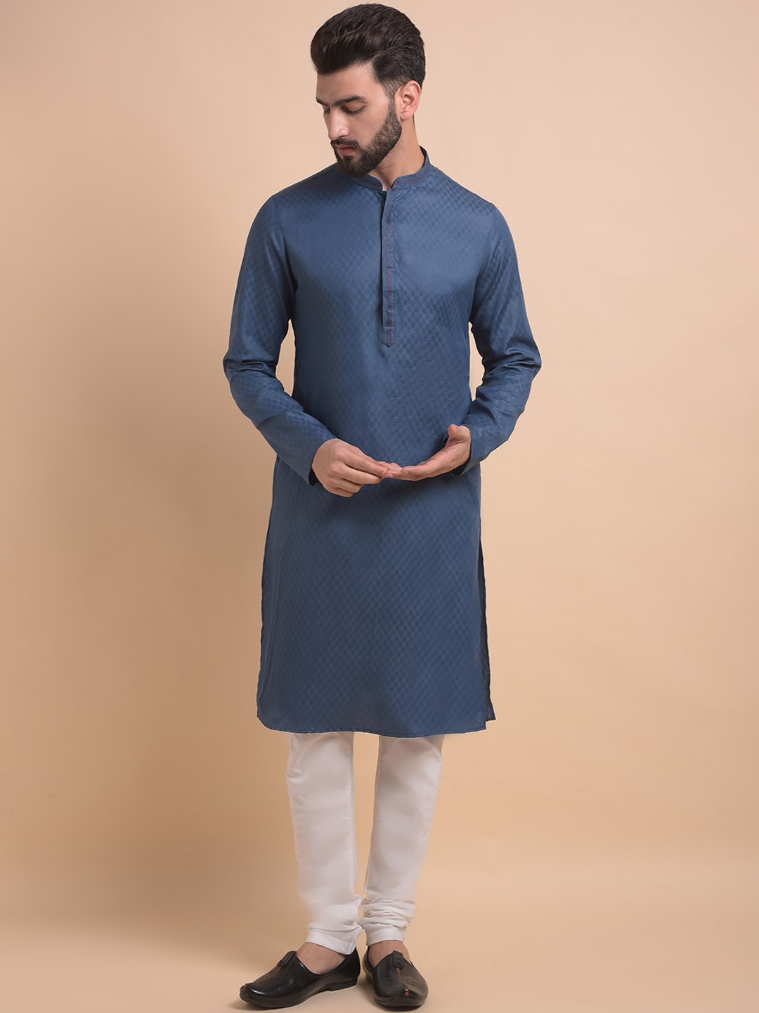 Anouk Woven Design Mandarin Collar Long Sleeves Straight Kurta with Churidar, Navy blue
Anouk Woven Design Mandarin Collar Long Sleeves Straight Kurta with Churidar, Navy blue