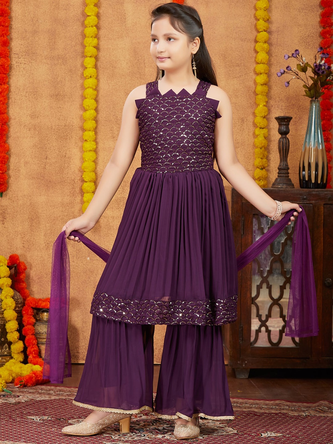 BAESD Girls Ethnic Motifs Embroidered Empire Sequinned Kurta with Sharara & Dupatta, Purple
BAESD Girls Ethnic Motifs Embroidered Empire Sequinned Kurta with Sharara & Dupatta, Purple
