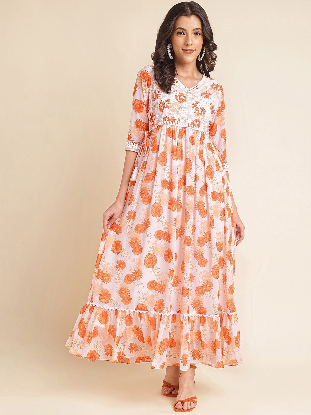 NAINVISH Floral Printed V-Neck Embroidered Georgette Maxi Ethnic Dress, White
NAINVISH Floral Printed V-Neck Embroidered Georgette Maxi Ethnic Dress, White