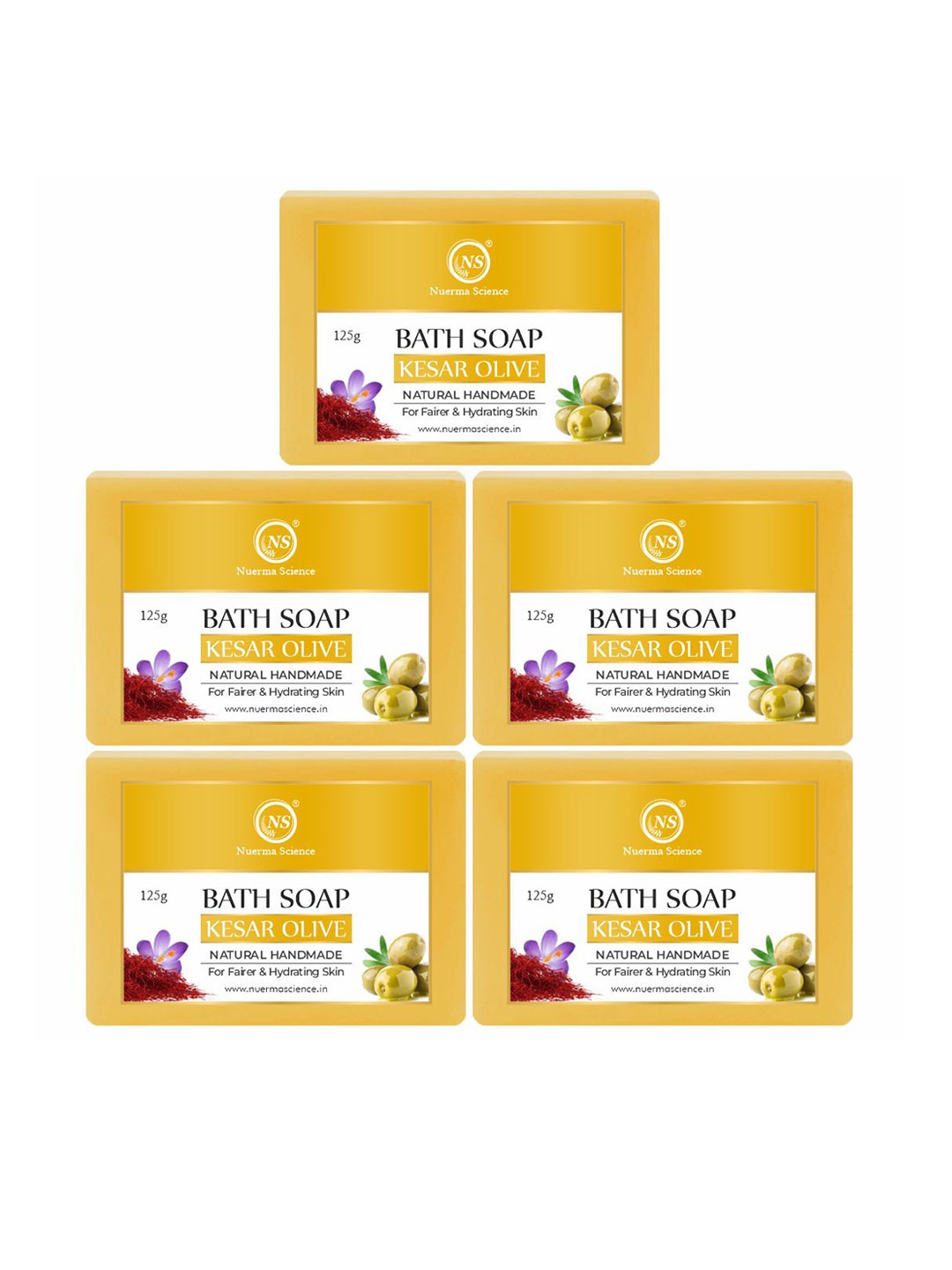 Nuerma Science Set Of 5 Kesar Olive Bath Soap For Skin Brightening - 125gm Each, Na
Nuerma Science Set Of 5 Kesar Olive Bath Soap For Skin Brightening - 125gm Each, Na