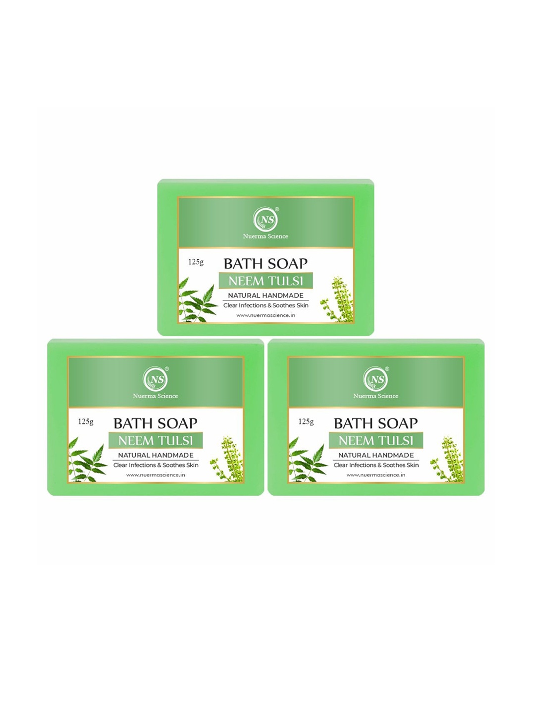 Nuerma Science Set Of 3 100% Natural Herbal Neem Tulsi Bath Soap - 125 gm Each, Green
Nuerma Science Set Of 3 100% Natural Herbal Neem Tulsi Bath Soap - 125 gm Each, Green