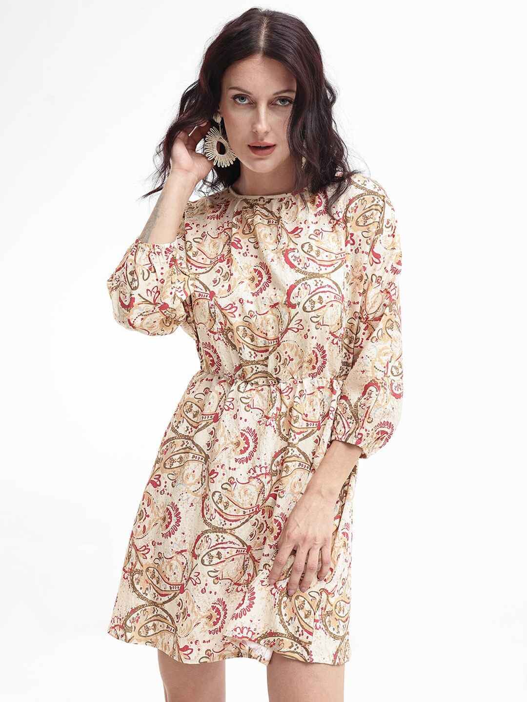 RAREISM Ethnic Motifs Cotton Fit and Flare Three-Quarter Puff Sleeves Women Mini Dress, Cream
RAREISM Ethnic Motifs Cotton Fit and Flare Three-Quarter Puff Sleeves Women Mini Dress, Cream