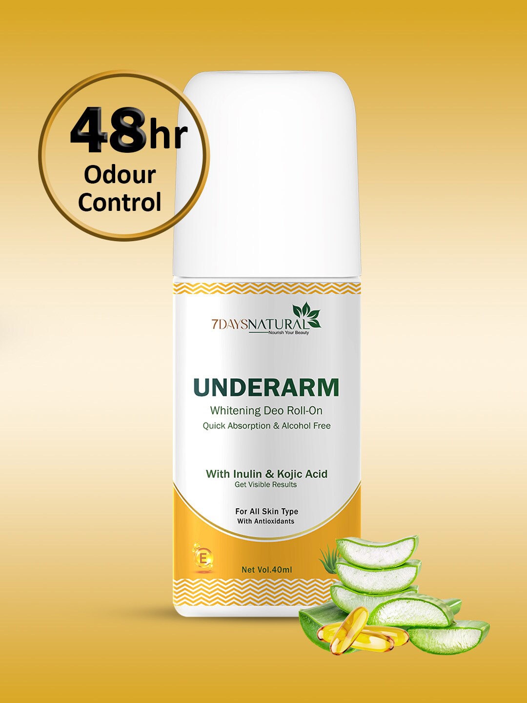 7 DAYS Underarm Whitening Deo Roll Ons with Inulin & Kojic Acid - 40 ml, Yellow
7 DAYS Underarm Whitening Deo Roll Ons with Inulin & Kojic Acid - 40 ml, Yellow
