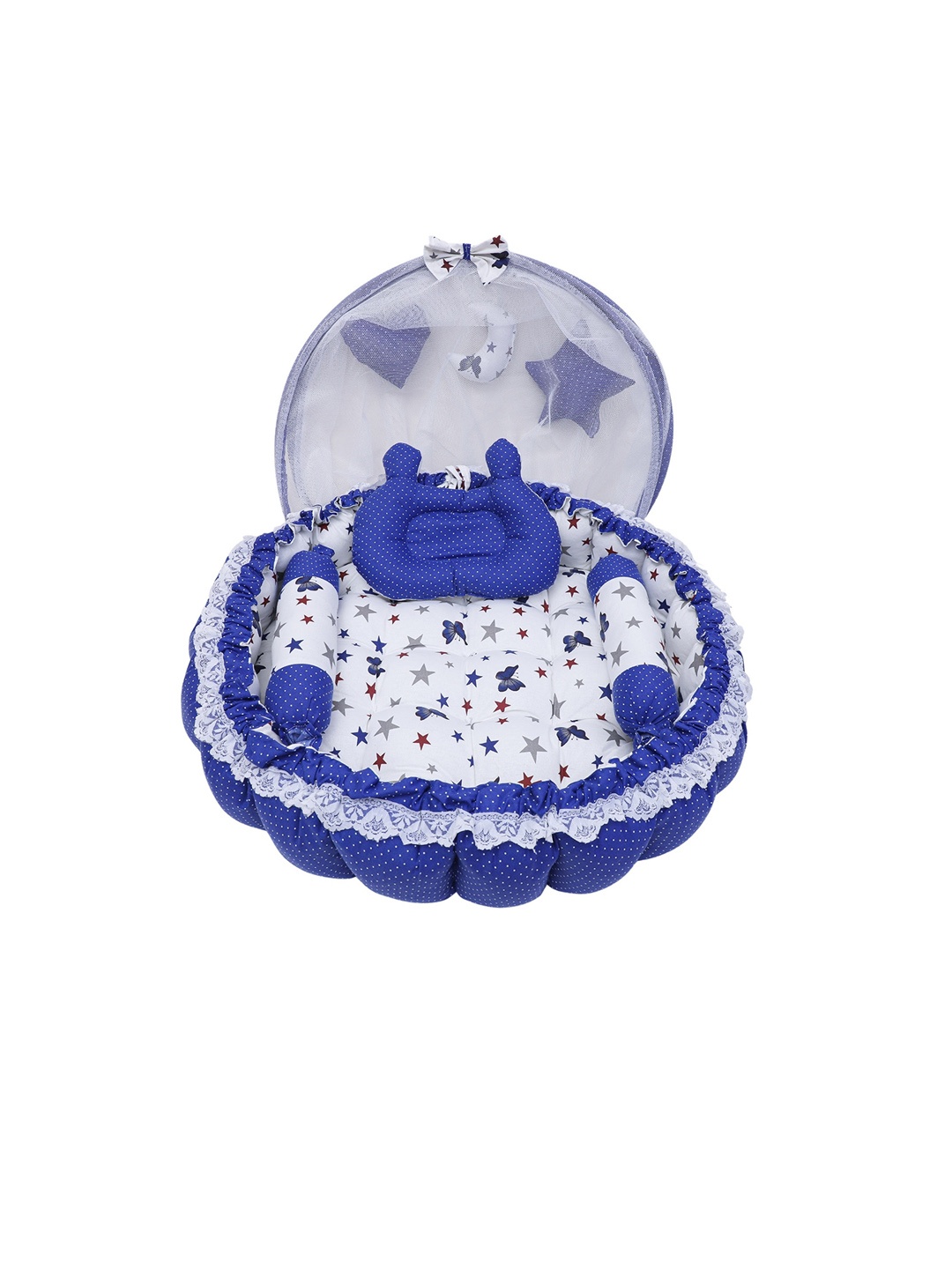 LOREM Infants Blue & White Printed 3 Pillow & Mosquito Protection Net Cotton Baby Bed Set
LOREM Infants Blue & White Printed 3 Pillow & Mosquito Protection Net Cotton Baby Bed Set