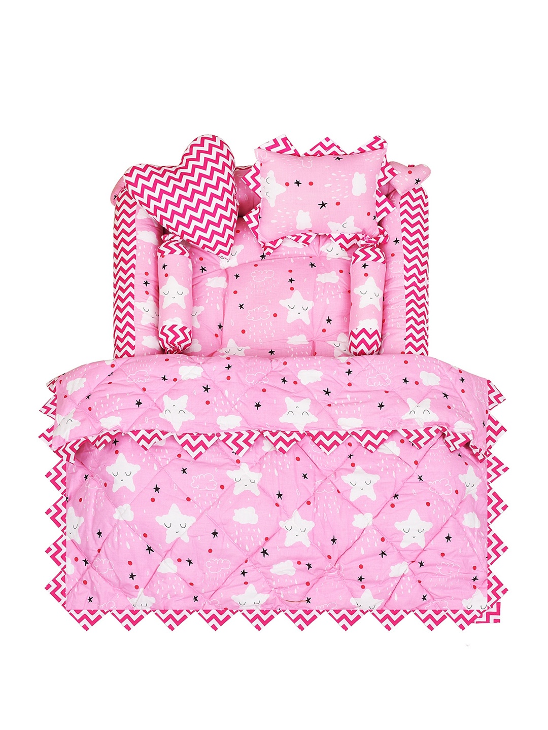 LOREM Infants Printed Cotton Reversible Foldable 4 Pillows & Square Shape Bed Set, Pink
LOREM Infants Printed Cotton Reversible Foldable 4 Pillows & Square Shape Bed Set, Pink