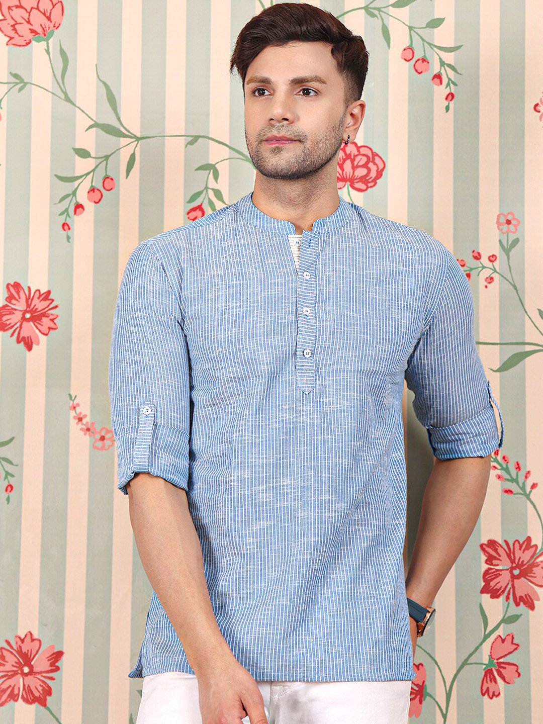 Ode by House of Pataudi Mandarin Collar Pure Cotton Kurta, Blue
Ode by House of Pataudi Mandarin Collar Pure Cotton Kurta, Blue