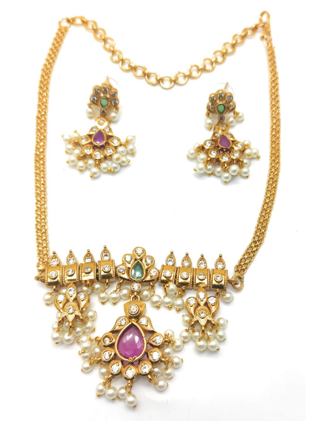 Adc fashions Gold-Plated Artificial Stones & Beads Studded Necklace Earrings Set, Pink
Adc fashions Gold-Plated Artificial Stones & Beads Studded Necklace Earrings Set, Pink