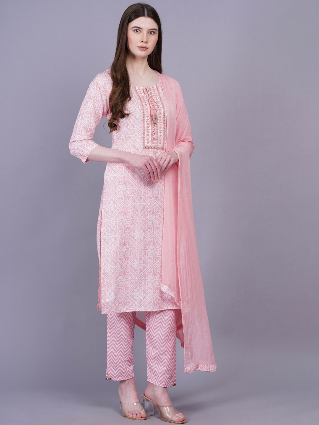 KALINI Ethnic Motifs Printed Regular Mirror Work Pure Cotton Kurta With Trousers & Dupatta, Peach
KALINI Ethnic Motifs Printed Regular Mirror Work Pure Cotton Kurta With Trousers & Dupatta, Peach