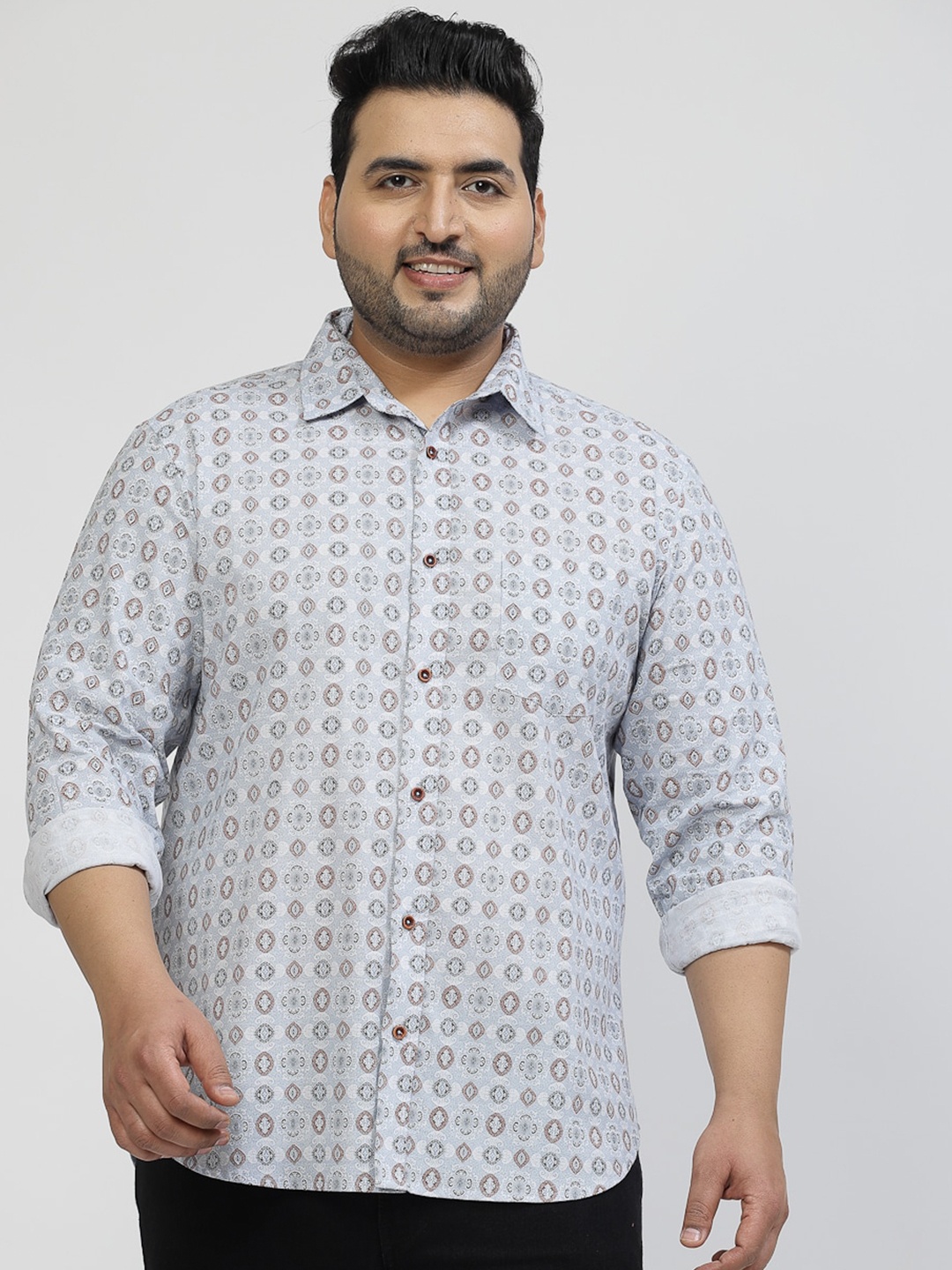 plusS Floral Printed Spread Collar Cotton Opaque Casual Plus Size Shirt, White
plusS Floral Printed Spread Collar Cotton Opaque Casual Plus Size Shirt, White