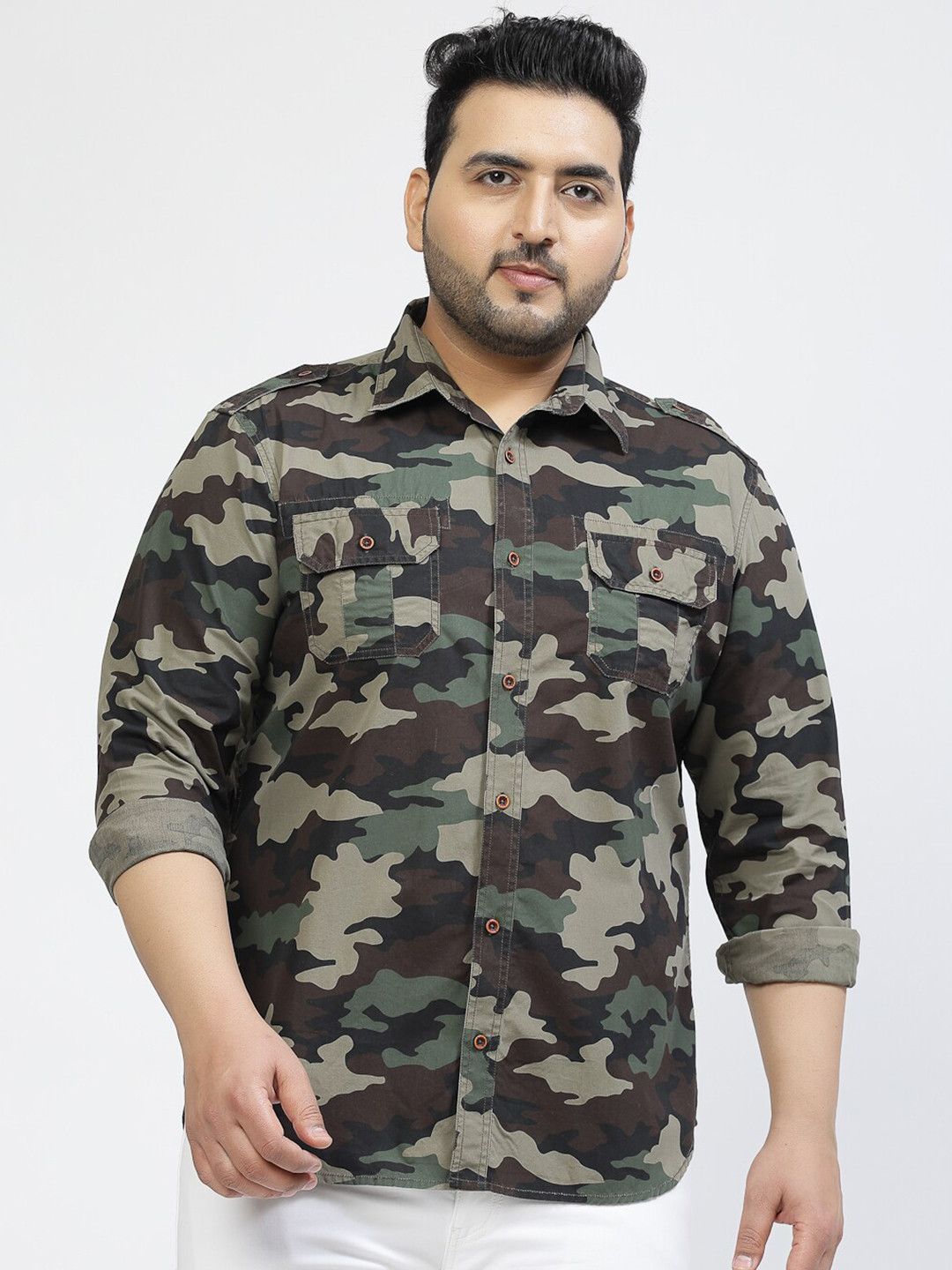 plusS Camouflage Printed Spread Collar Long Sleeves Cotton Casual Shirt, Multi
plusS Camouflage Printed Spread Collar Long Sleeves Cotton Casual Shirt, Multi