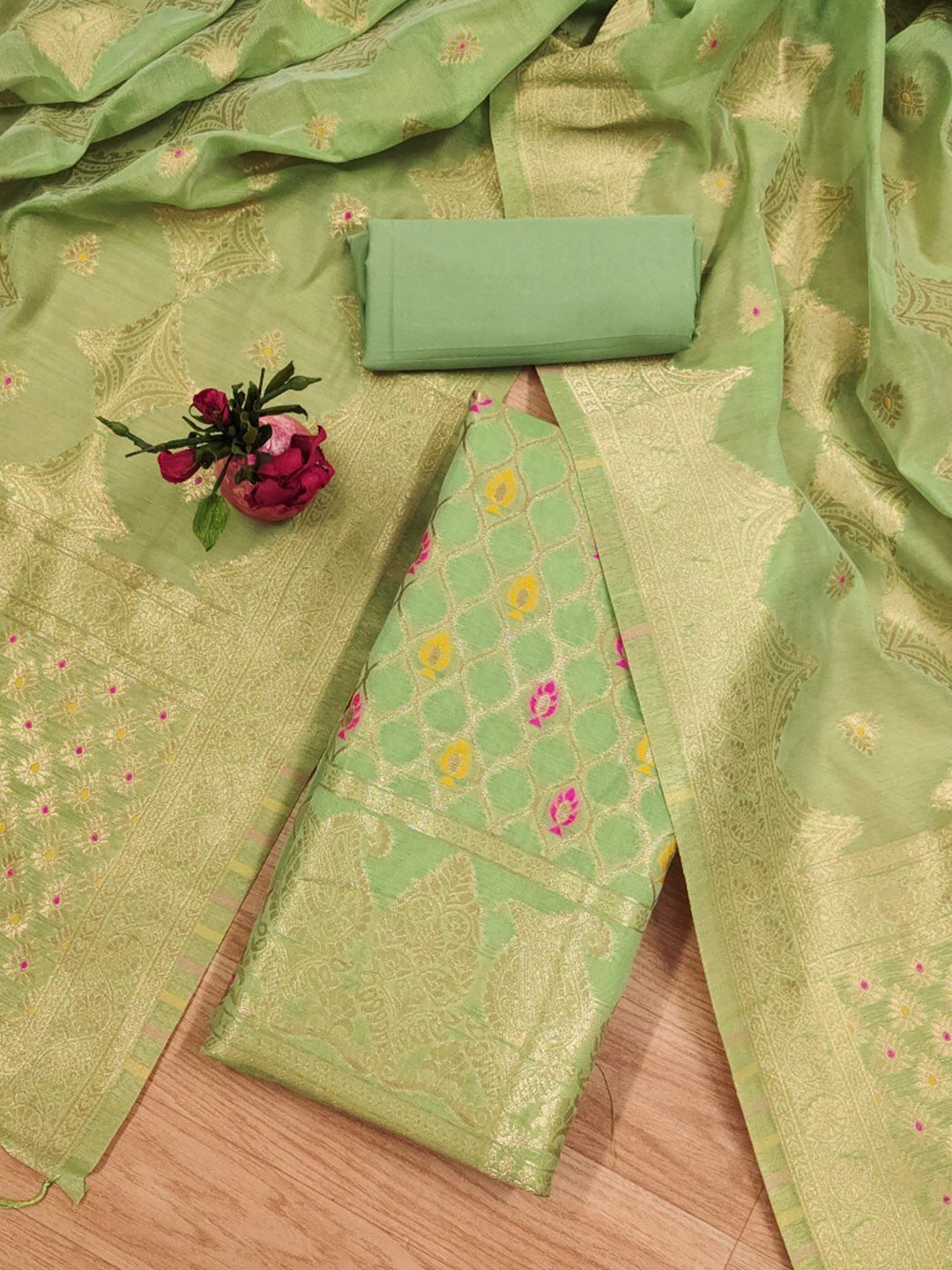 Momina Fashion Pure Silk Geometric Woven Design Unstitched Dress Material, Lime green
Momina Fashion Pure Silk Geometric Woven Design Unstitched Dress Material, Lime green