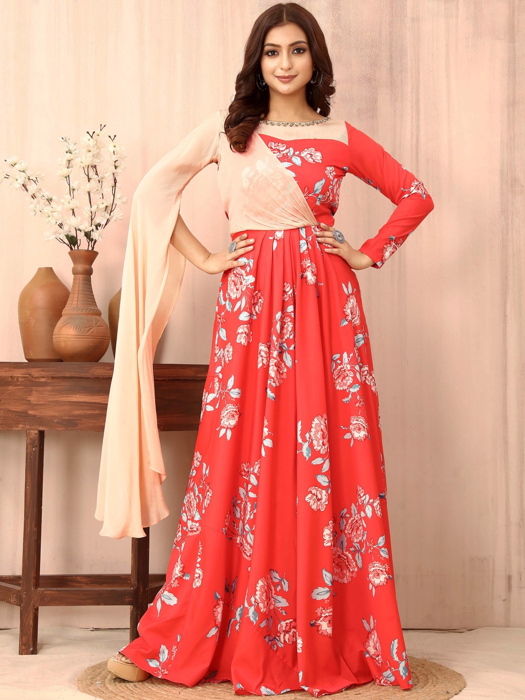 TWAM SUNDARA Floral Printed Boat Neck Sequinned Fit and Flare Maxi Ethnic Dress, Peach
TWAM SUNDARA Floral Printed Boat Neck Sequinned Fit and Flare Maxi Ethnic Dress, Peach
