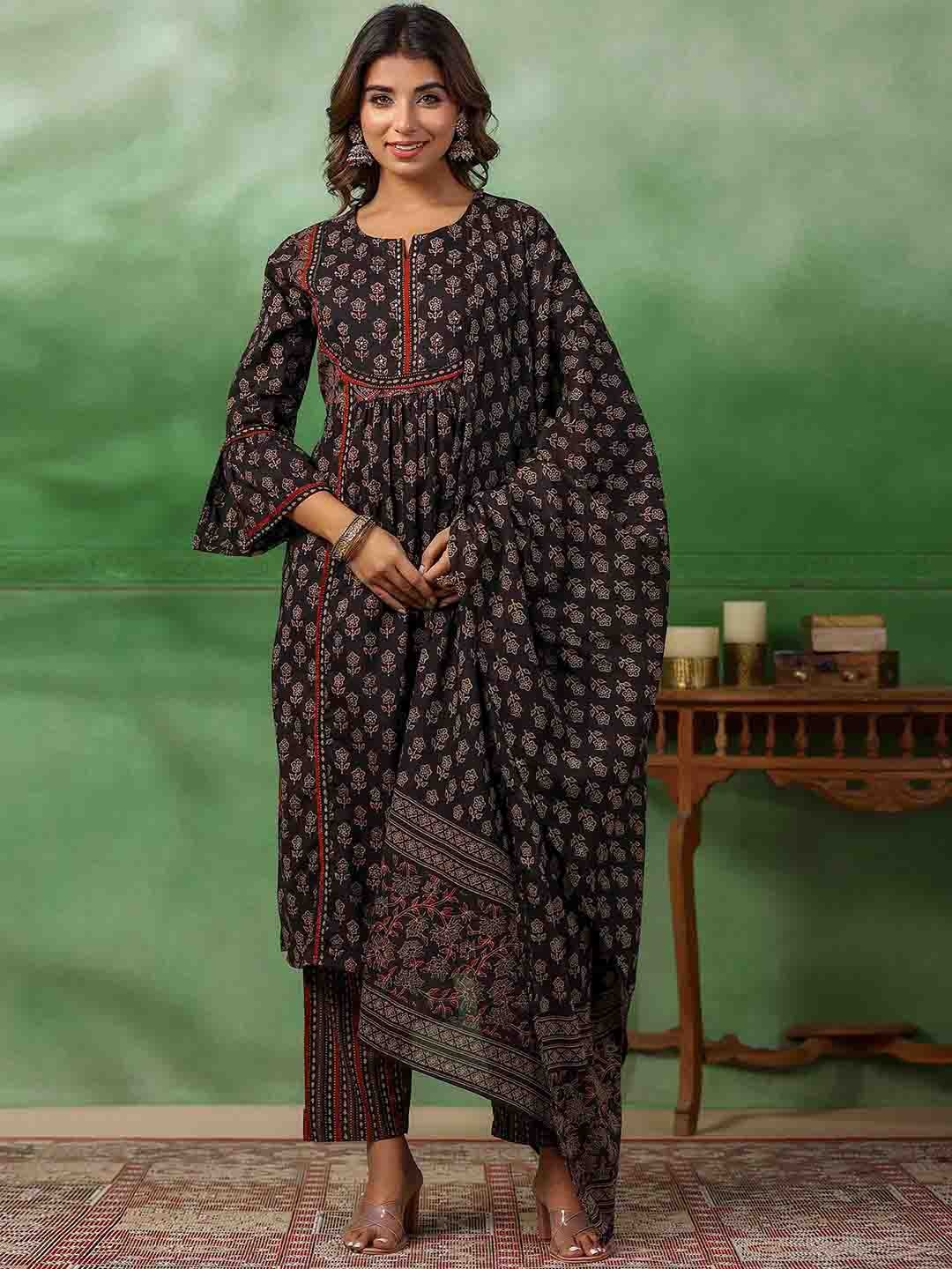 Meena Bazaar Ethnic Motifs Printed Panelled A-Line Kurta & Trousers With Dupatta, Black
Meena Bazaar Ethnic Motifs Printed Panelled A-Line Kurta & Trousers With Dupatta, Black