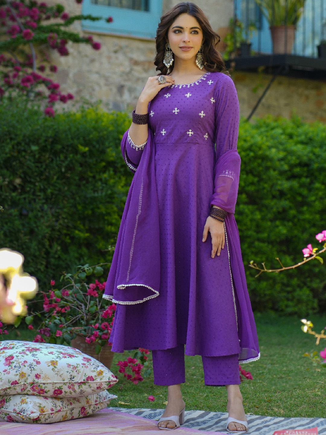 EverBloom Empire Mirror Work Pure Cotton Anarkali Kurta with Trousers & Dupatta, Purple
EverBloom Empire Mirror Work Pure Cotton Anarkali Kurta with Trousers & Dupatta, Purple