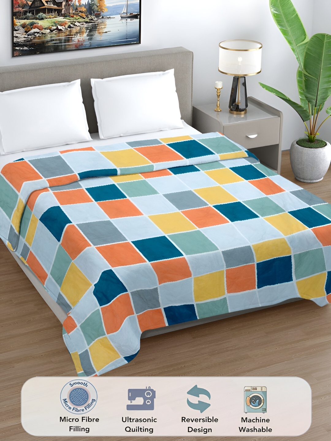 FABINALIV Multicolor Geometric Quilted Reversible 350 GSM AC Room Double Bed Comforter, Blue
FABINALIV Multicolor Geometric Quilted Reversible 350 GSM AC Room Double Bed Comforter, Blue