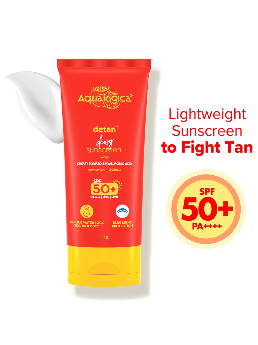 Aqualogica Detan+ Dewy Sunscreen SPF 50 PA++++ With Cherry Tomato & Hyaluronic Acid - 80g, White
Aqualogica Detan+ Dewy Sunscreen SPF 50 PA++++ With Cherry Tomato & Hyaluronic Acid - 80g, White