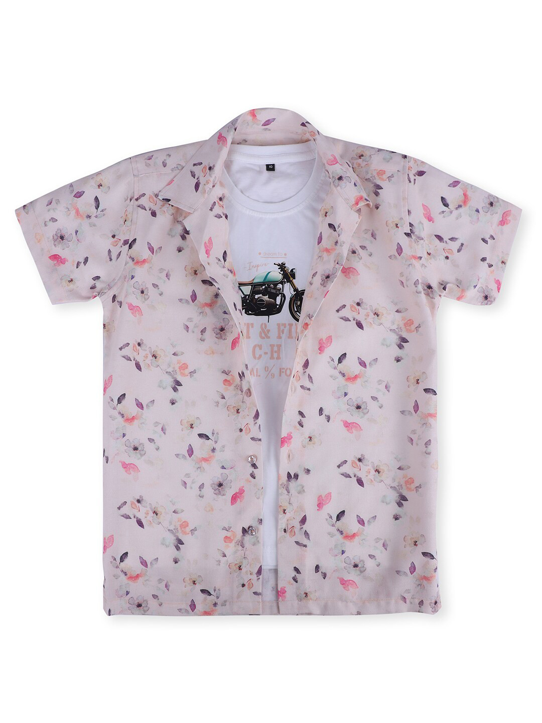 CAVIO Boys Comfort Floral Printed Spread Collar Short Sleeves Casual Shirt With T-shirt, Cream 
CAVIO Boys Comfort Floral Printed Spread Collar Short Sleeves Casual Shirt With T-shirt, Cream
