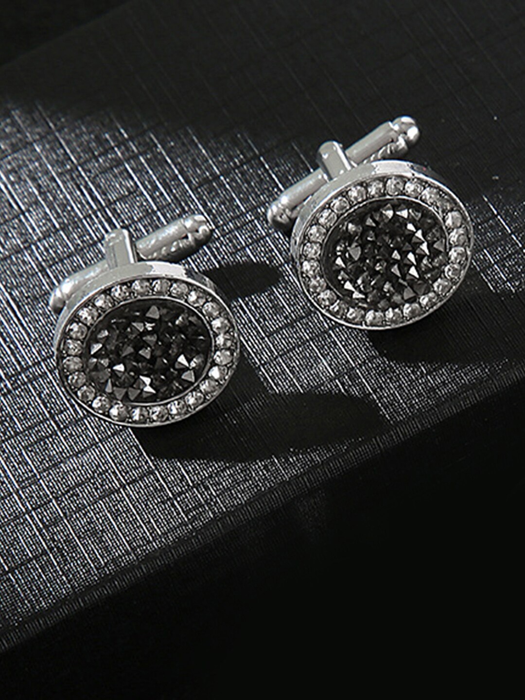 

Peora Silver-Plated Embellished Cufflink, Black
